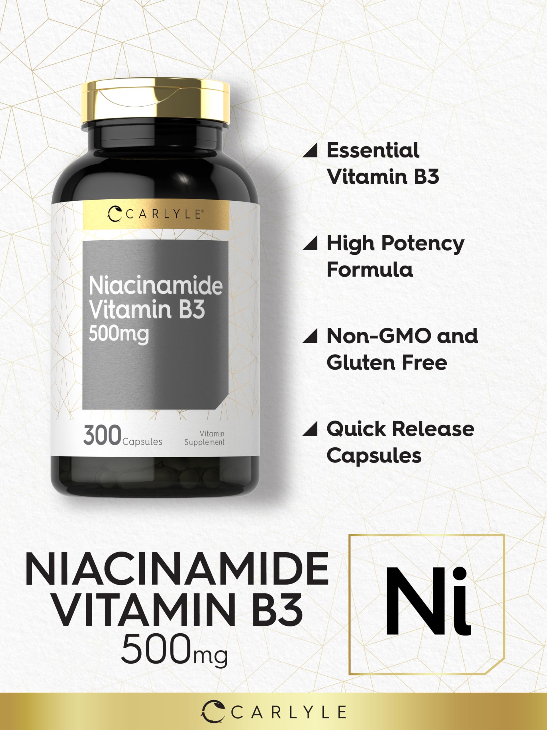 Carlyle Niacinamide capsules pouring from bottle