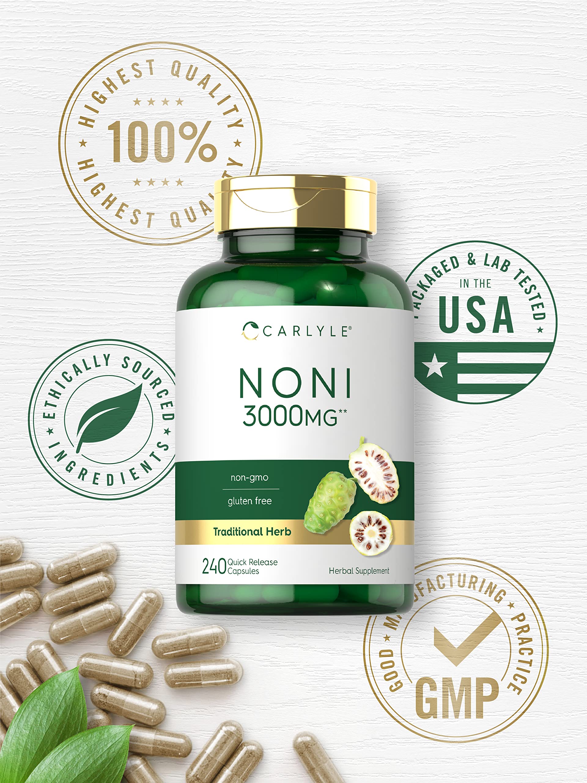 Carlyle Noni Herbal Supplement side view of bottle