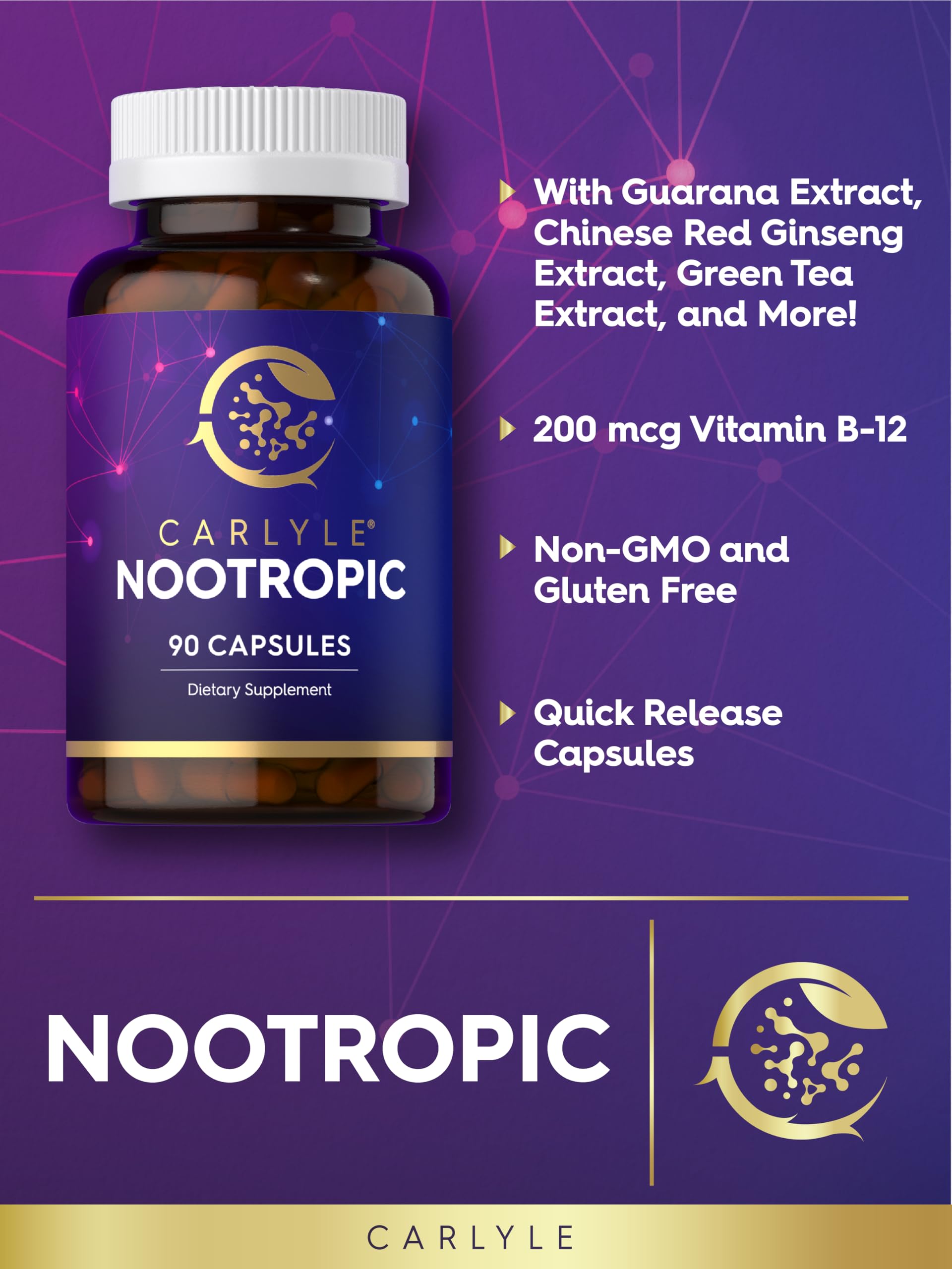 Carlyle Nootropic Supplement Capsules opened bottle with capsules visible