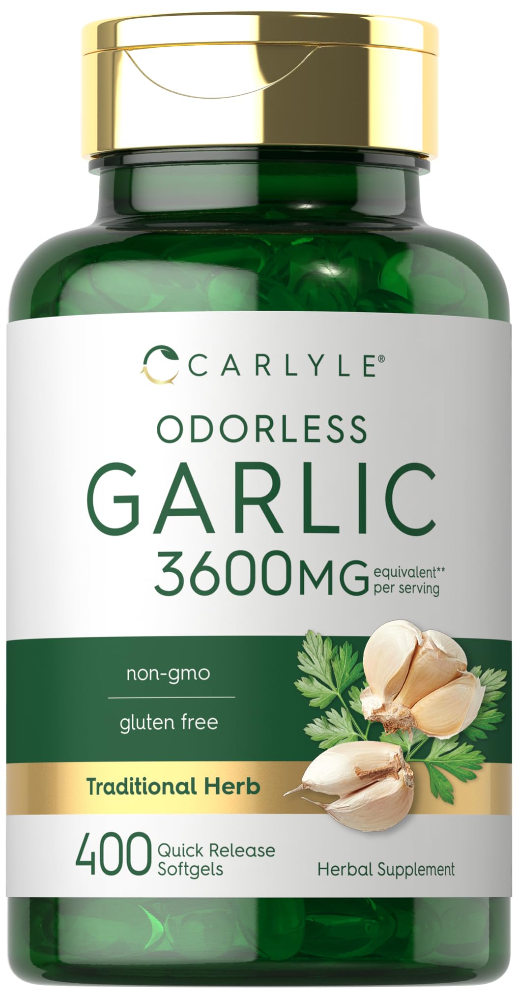 Carlyle Odorless Garlic Softgels front view with packaging