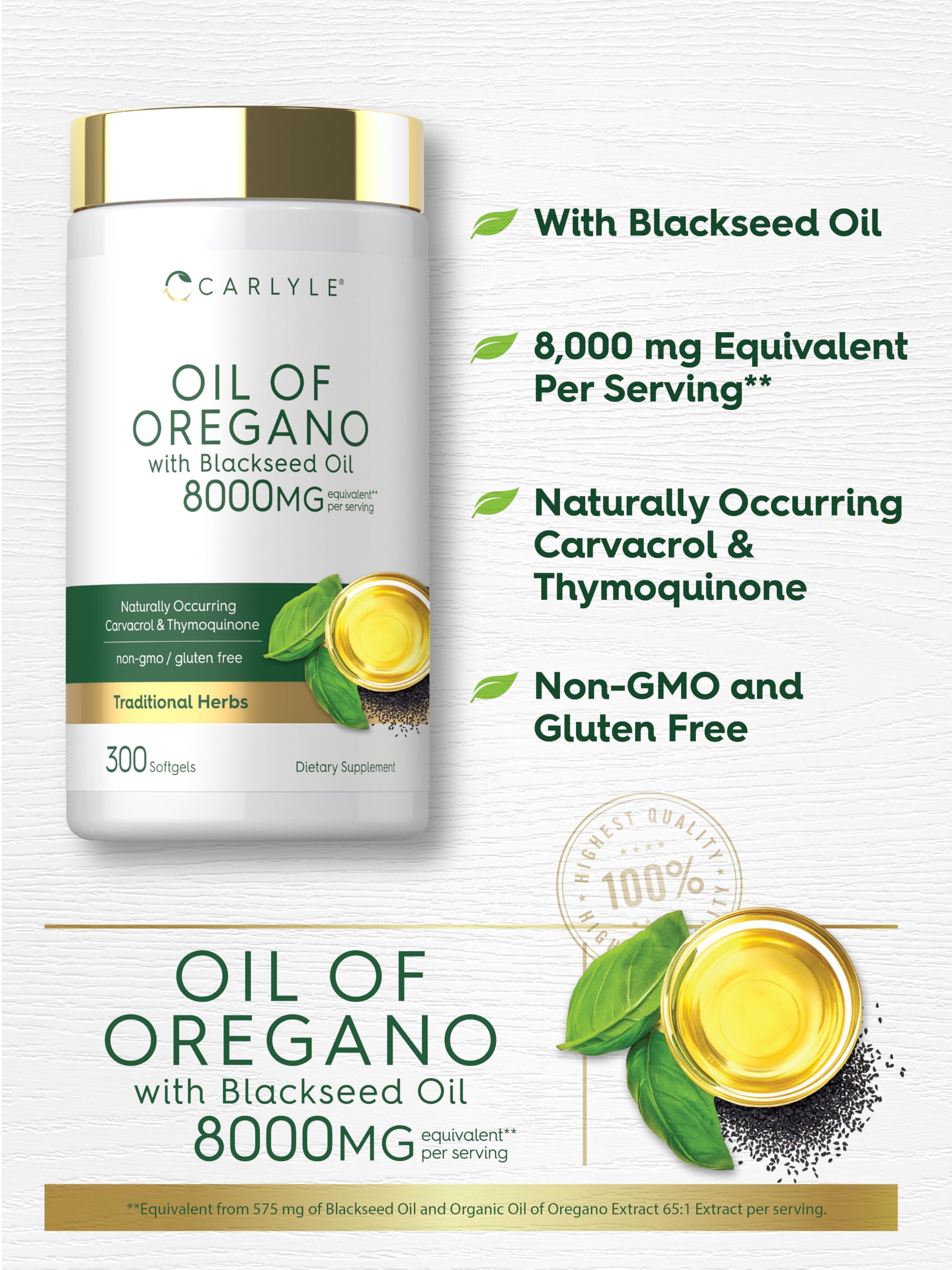 Carlyle Oil of Oregano with Blackseed Oil 168g capsules close-up