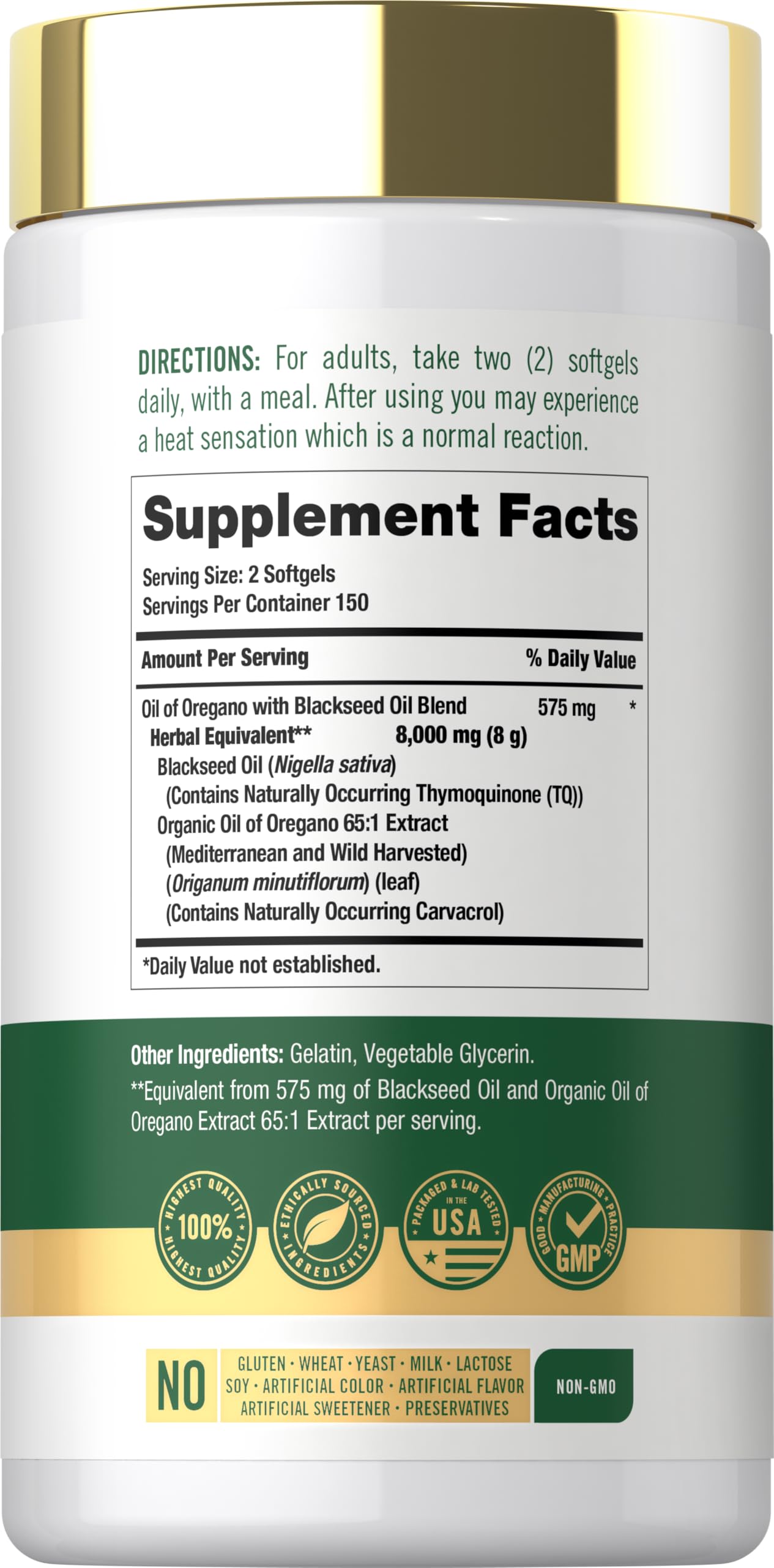 Carlyle Oil of Oregano with Blackseed Oil 168g side view