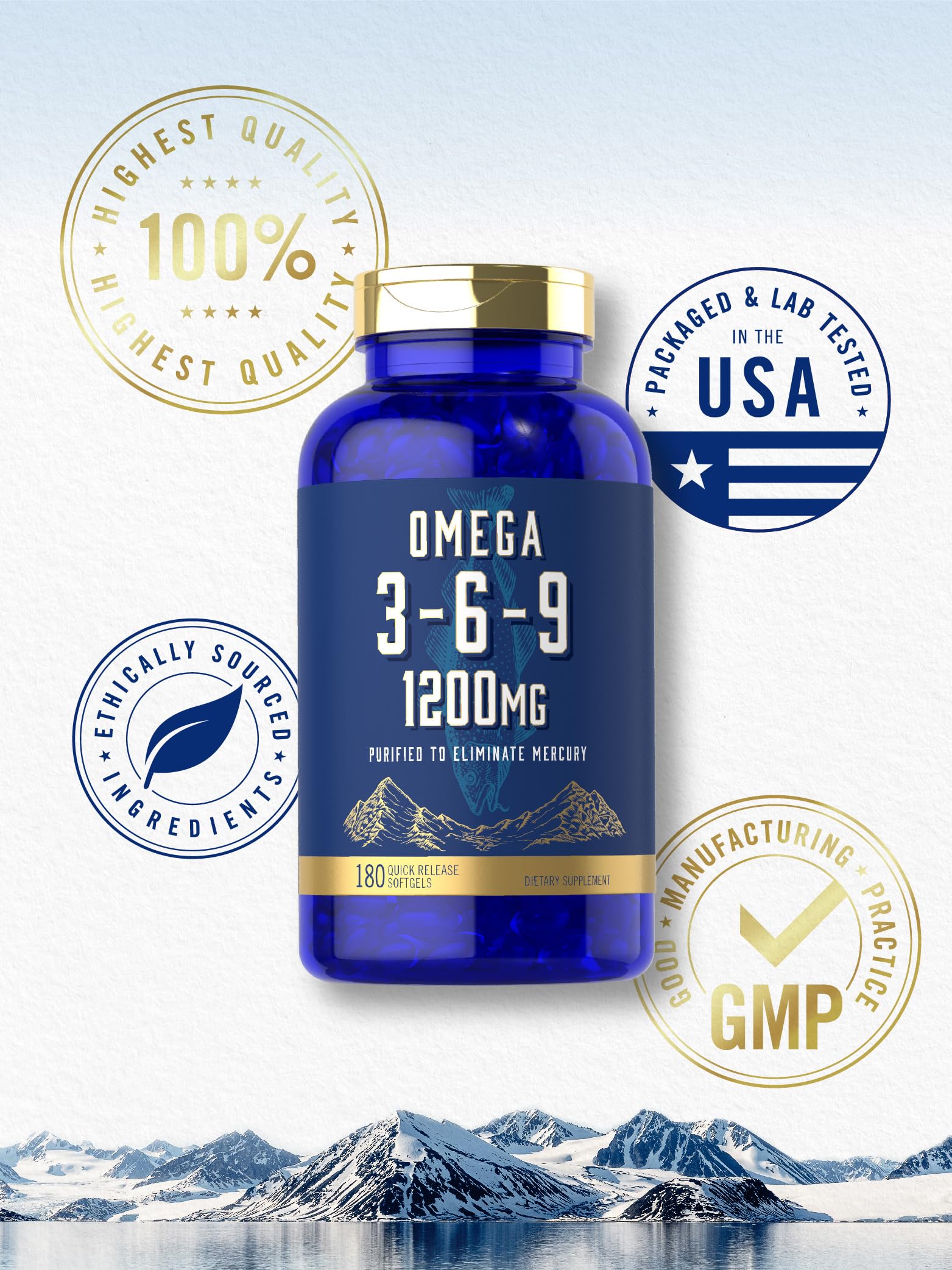 Carlyle Omega 3-6-9 Complex softgels with measuring spoon