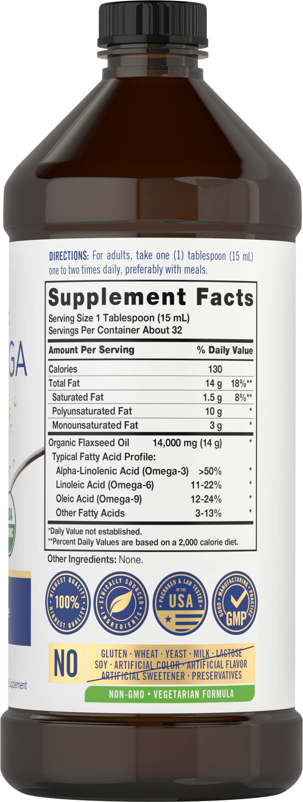 Carlyle Omega 3-6-9 Flaxseed Oil bottle side view