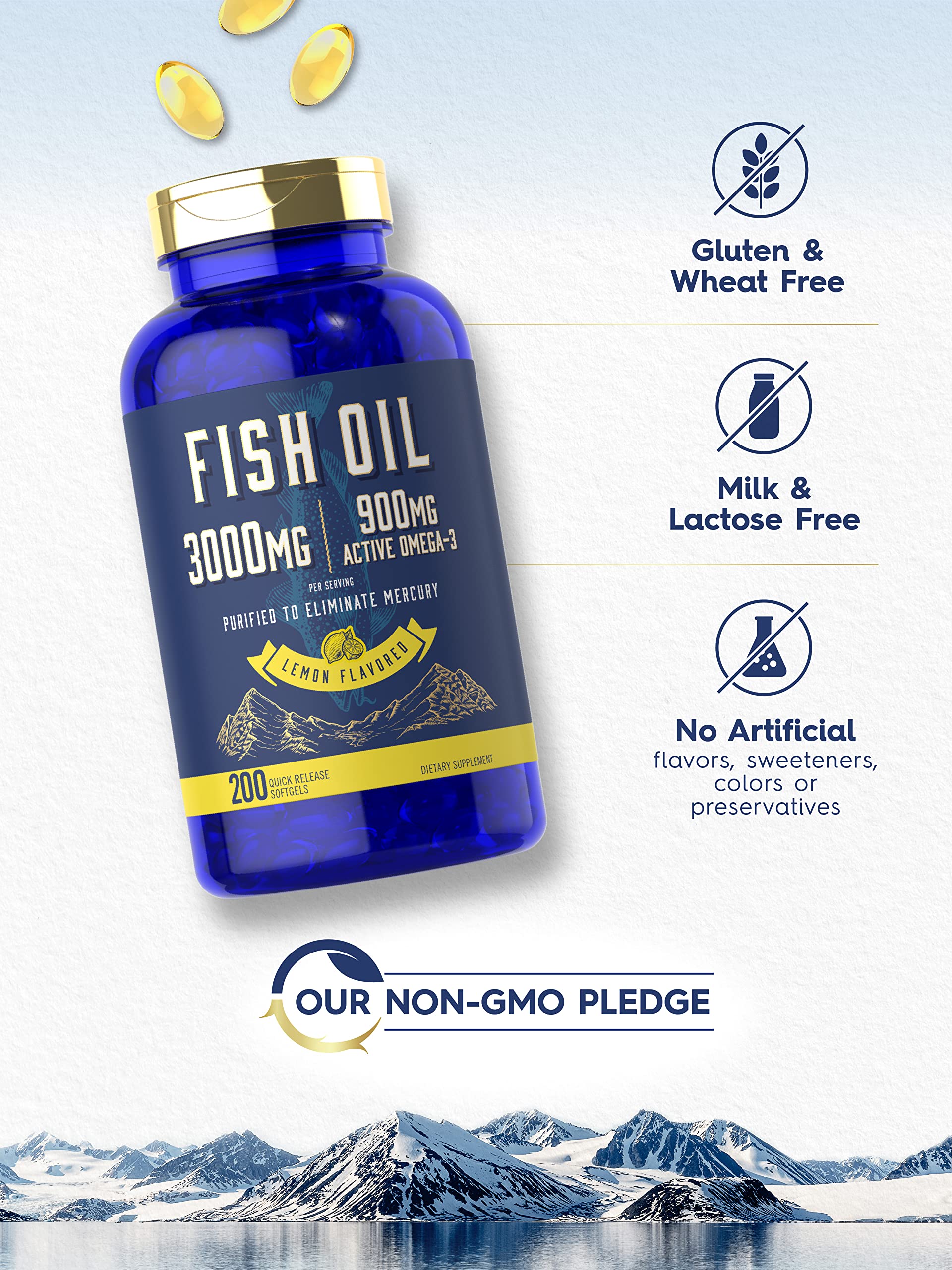 Carlyle Omega 3 Fish Oil 3000mg softgels close-up