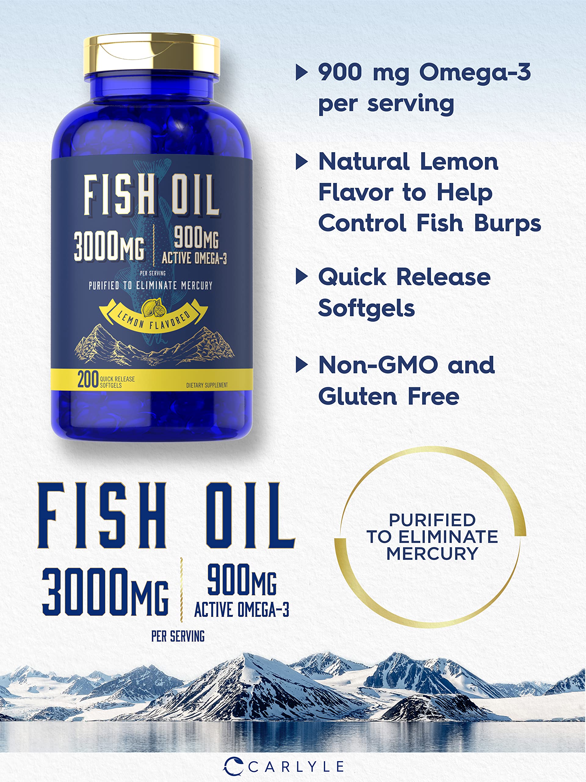 Carlyle Omega 3 Fish Oil 3000mg softgels side view