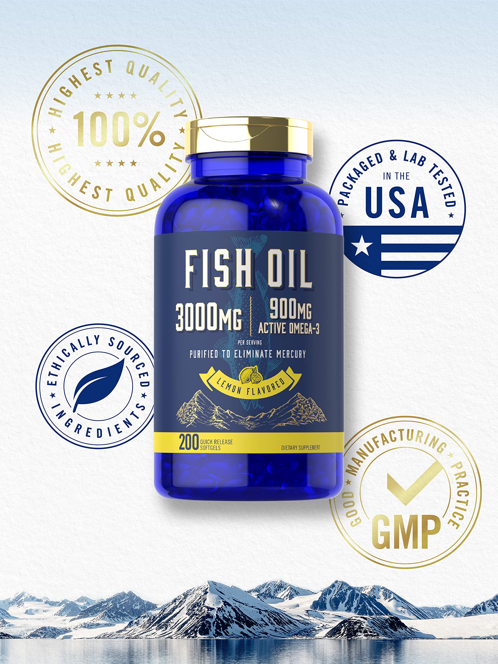 Carlyle Omega 3 Fish Oil 3000mg softgels with lemon flavour
