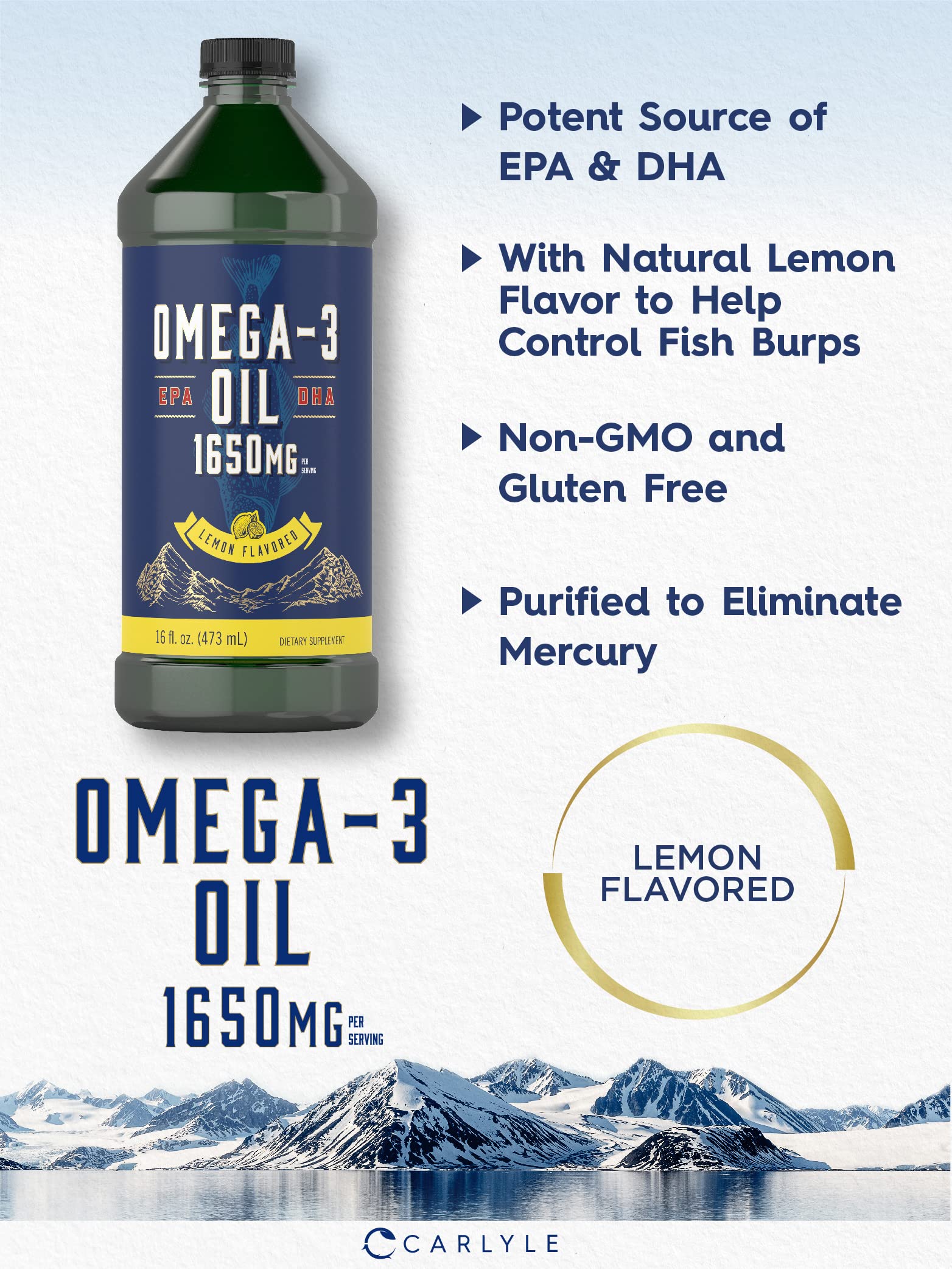 Carlyle Omega-3 Fish Oil Liquid with natural lemon flavor