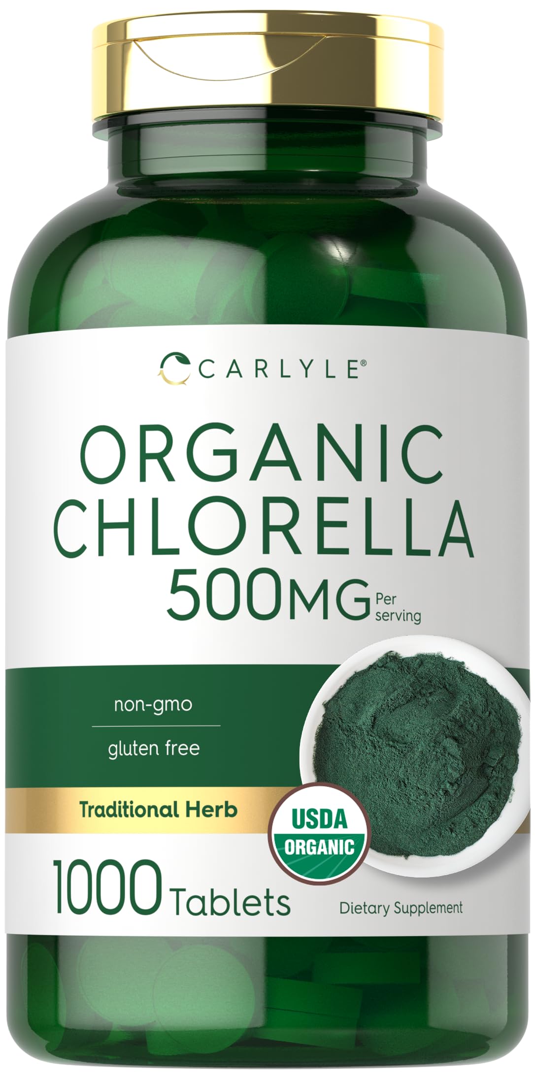 Carlyle Organic Chlorella 500mg capsule bottle front view