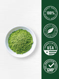 Carlyle Organic Greens Powder 608g packaging on a kitchen counter