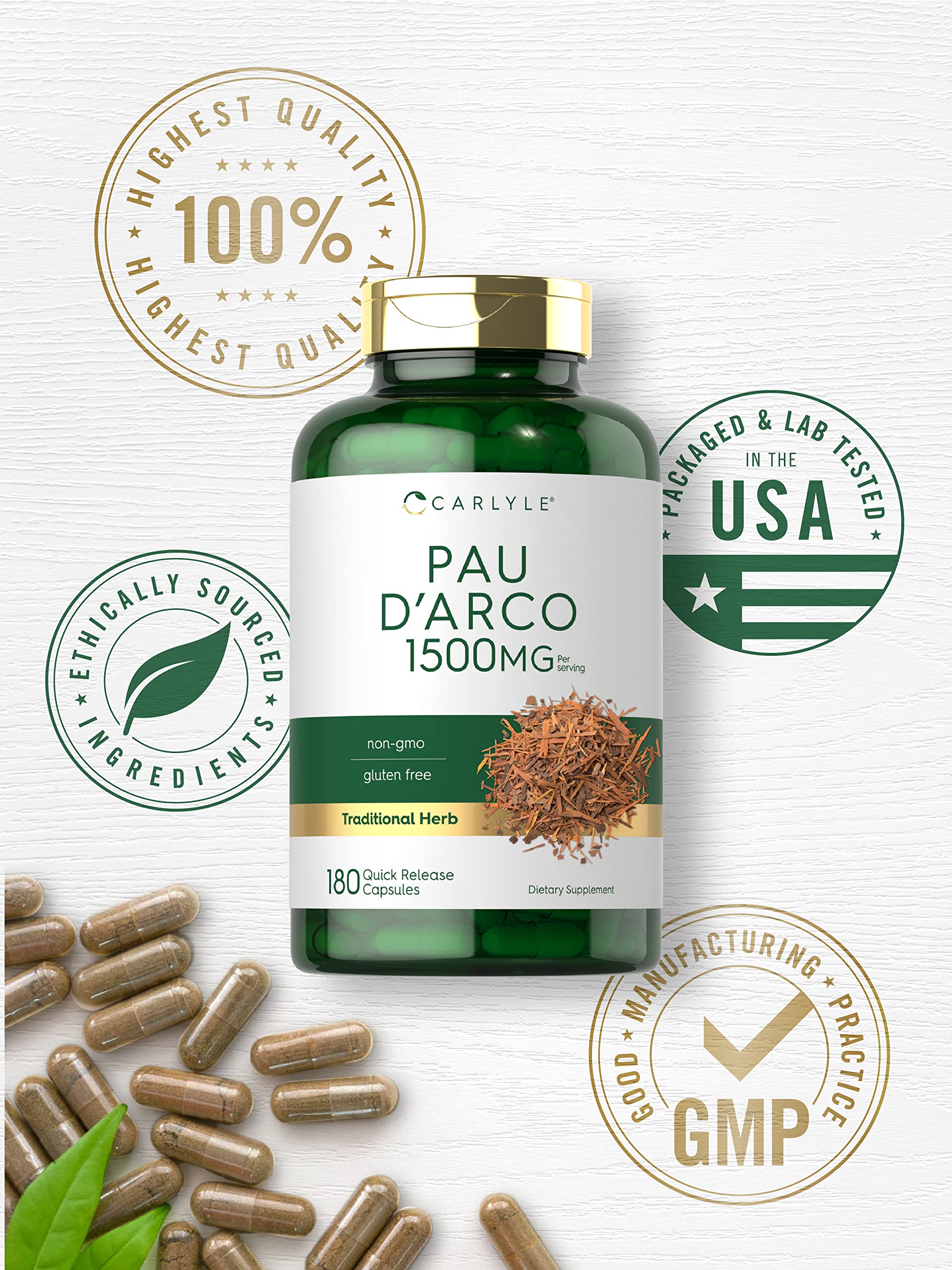 Carlyle Pau D'Arco bottle with a natural background