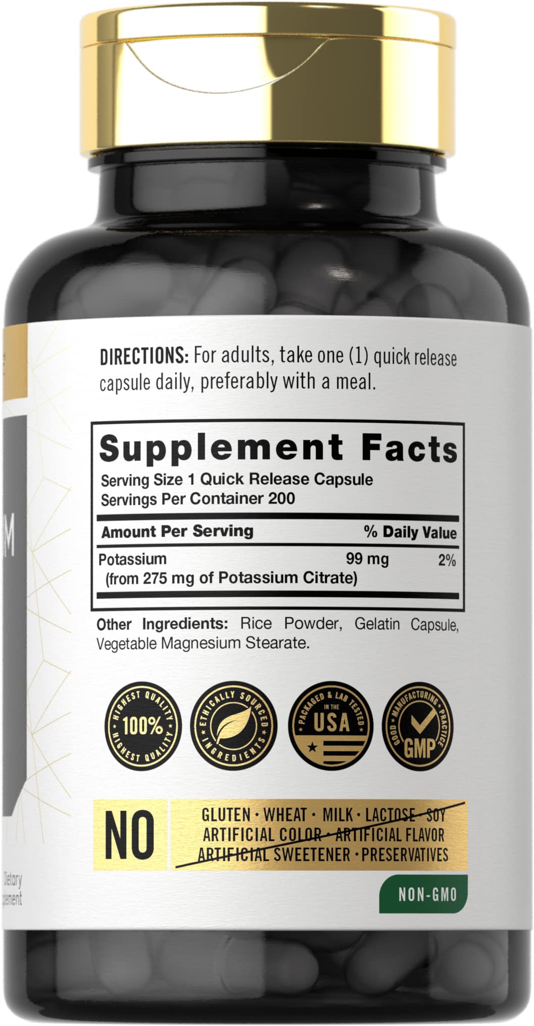 Carlyle Potassium Citrate 99mg capsules side view