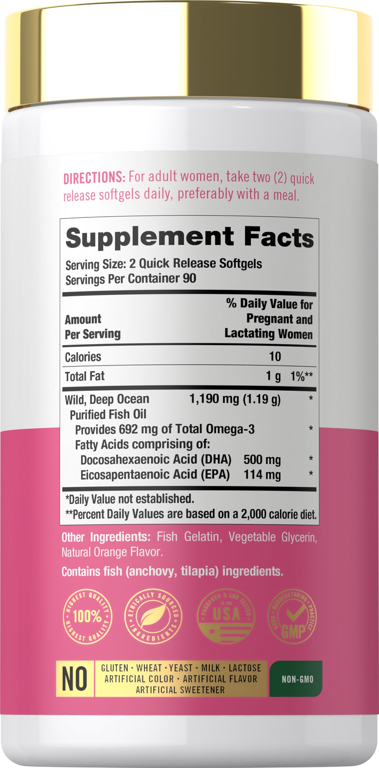 Carlyle Prenatal DHA 1190mg Fish Oil Capsules side view