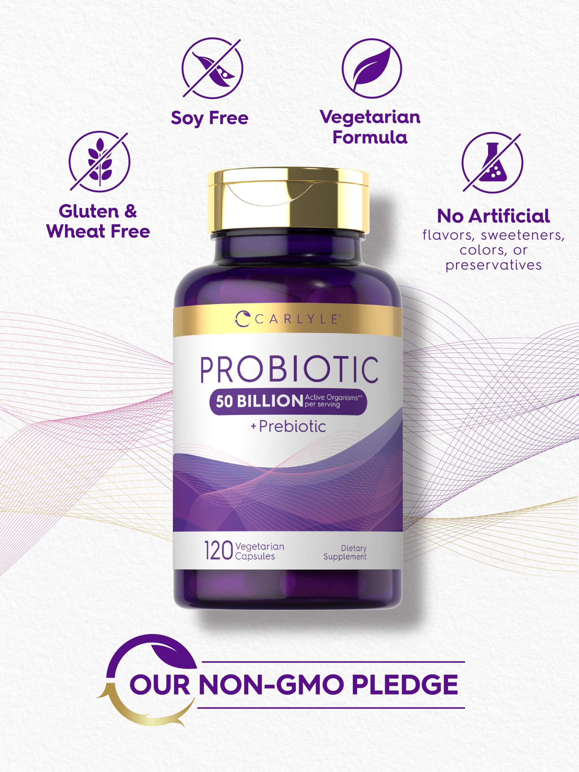 Carlyle Probiotic-14 Blend capsules on a wooden table