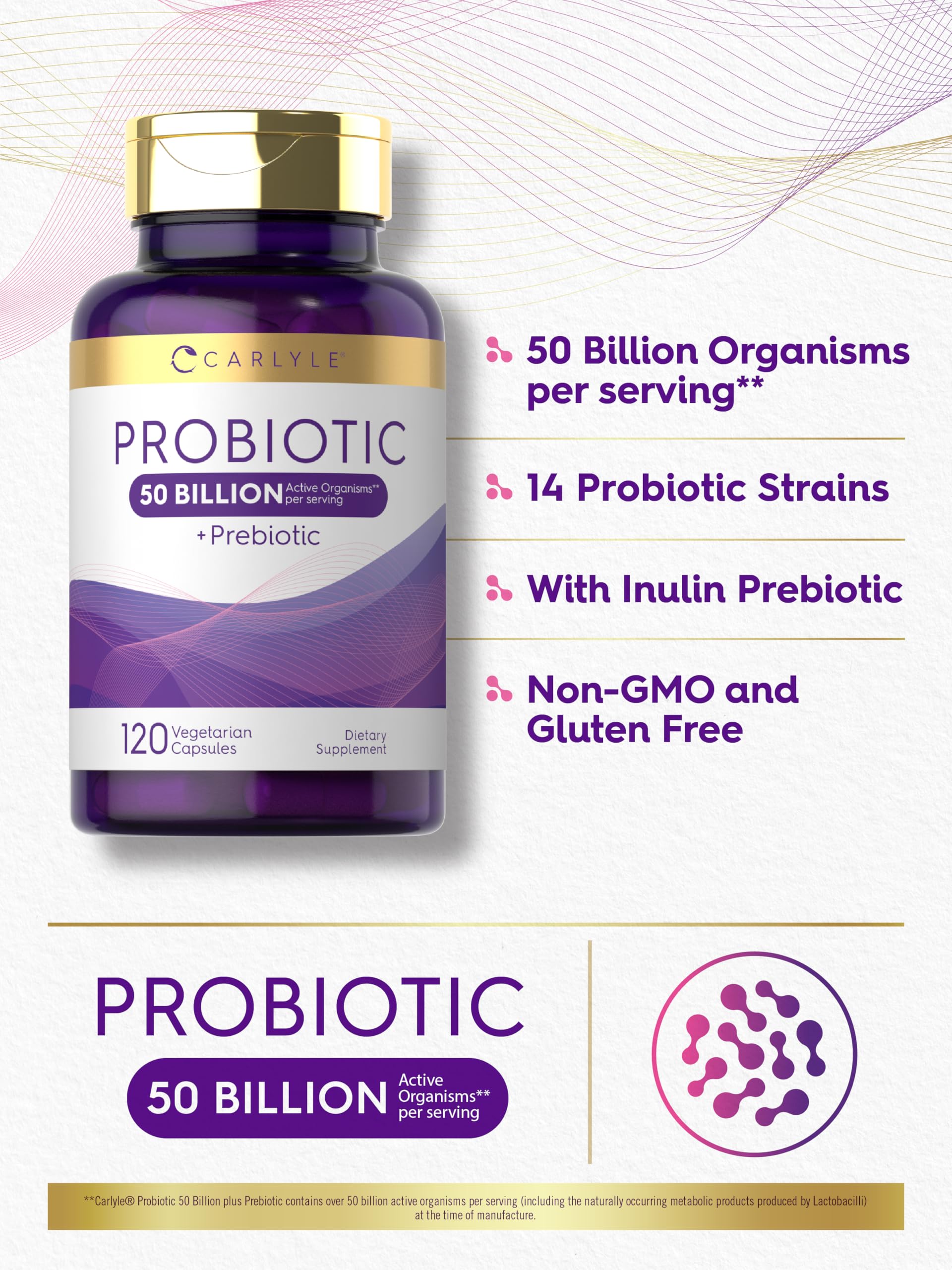 Carlyle Probiotic-14 Blend capsules with ingredients
