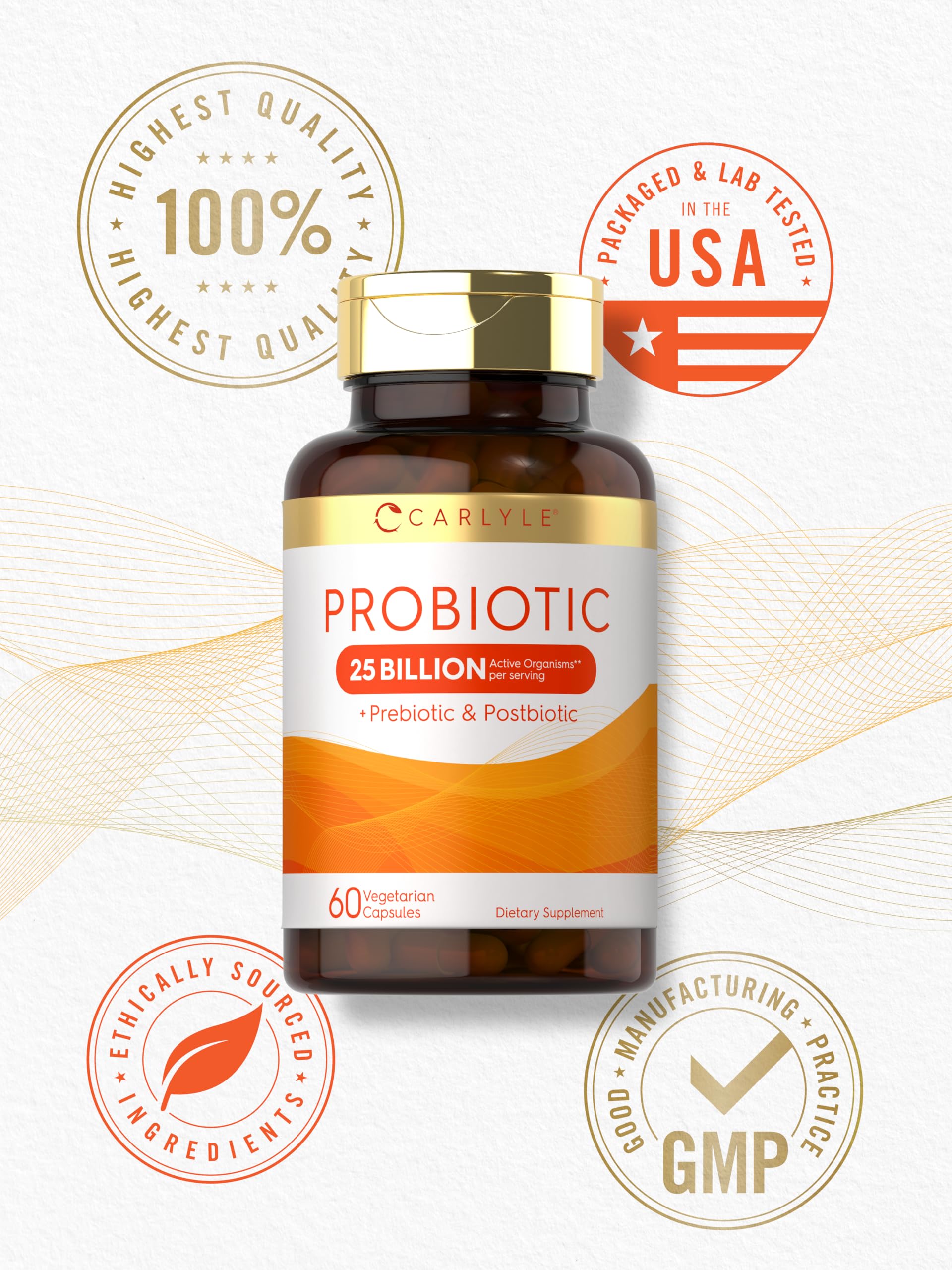 Carlyle Probiotic-14 Blend Prebiotic Capsules opened with capsules visible