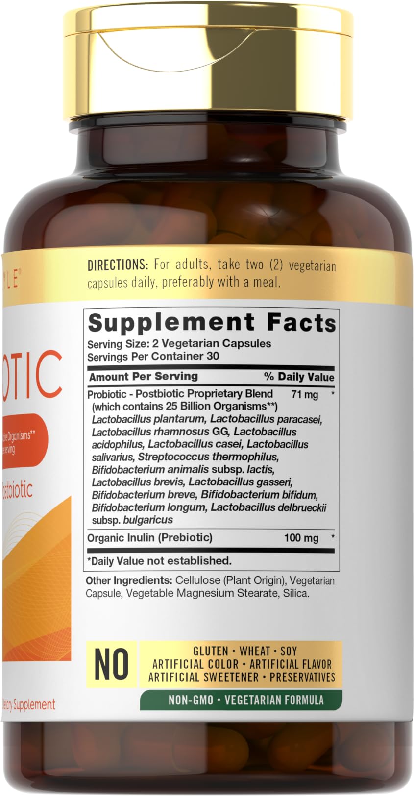 Carlyle Probiotic-14 Blend Prebiotic Capsules side view