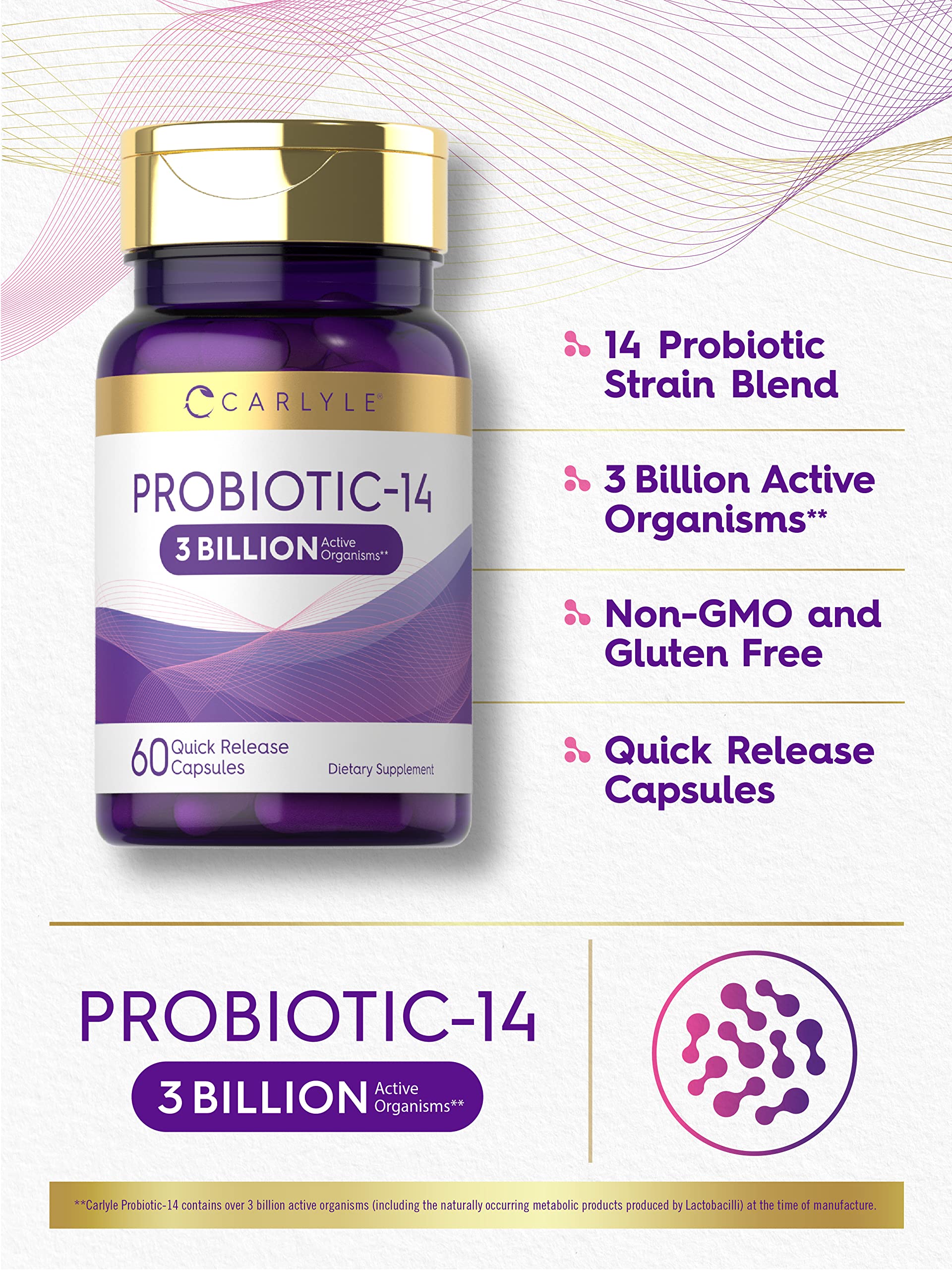 Carlyle Probiotic-14 Capsules bottle top view