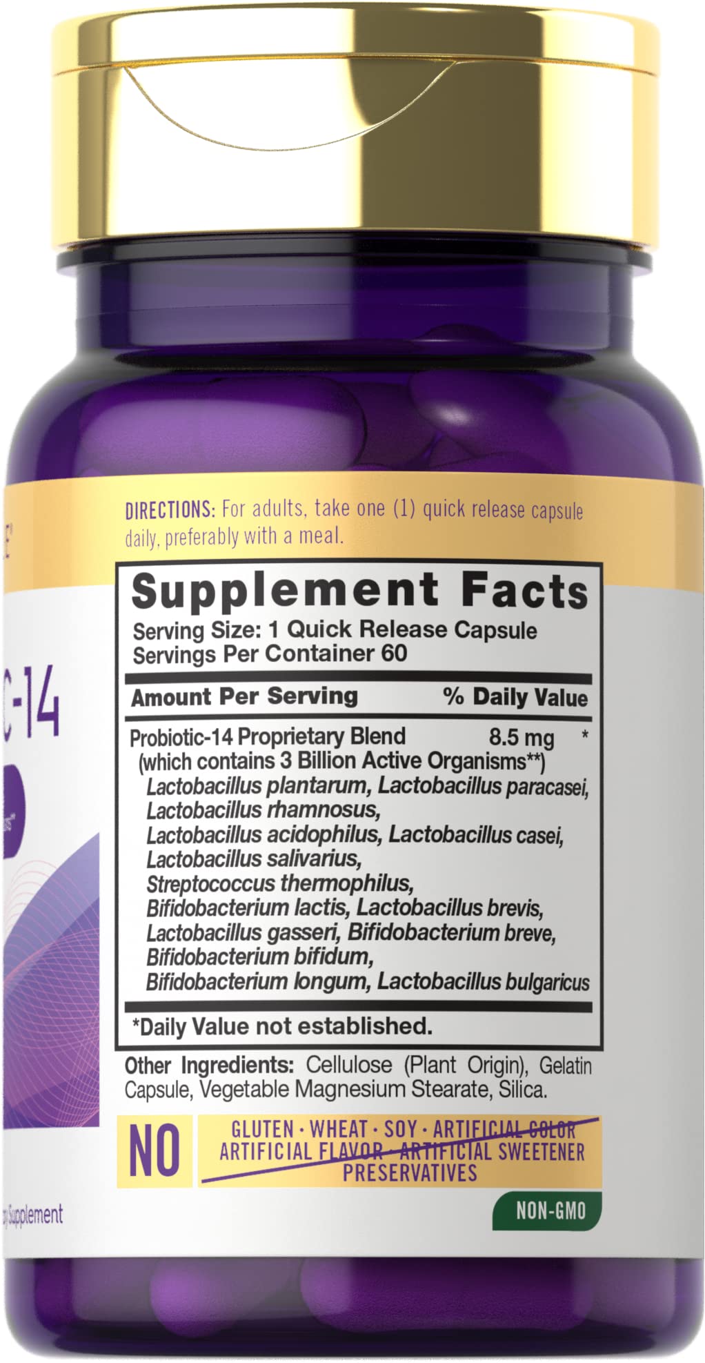 Carlyle Probiotic-14 Capsules side view with label