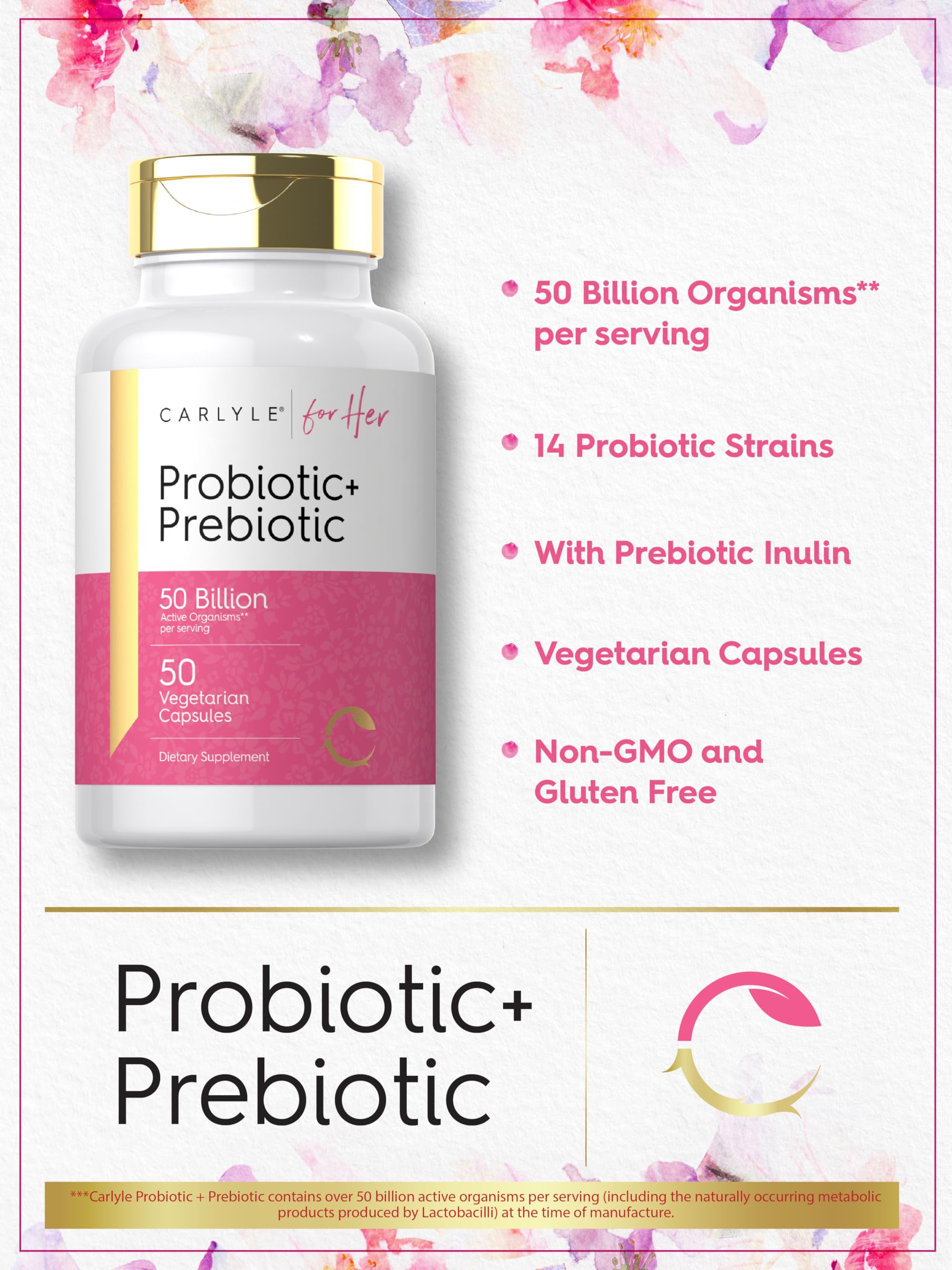 Carlyle Probiotic for Her capsules on a wooden table