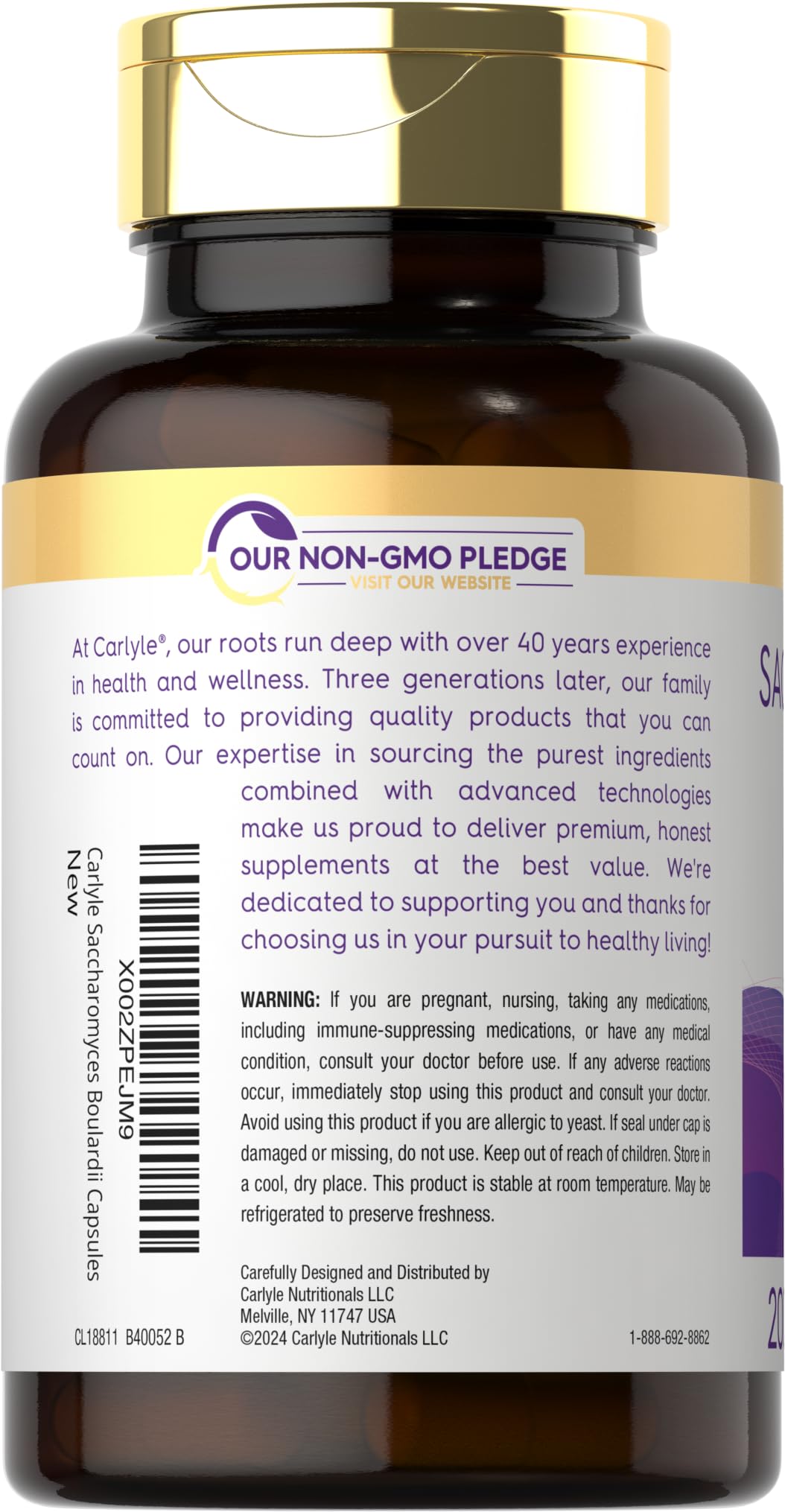 Carlyle Probiotic Formula 10 Billion CFUs vegetarian capsules back view