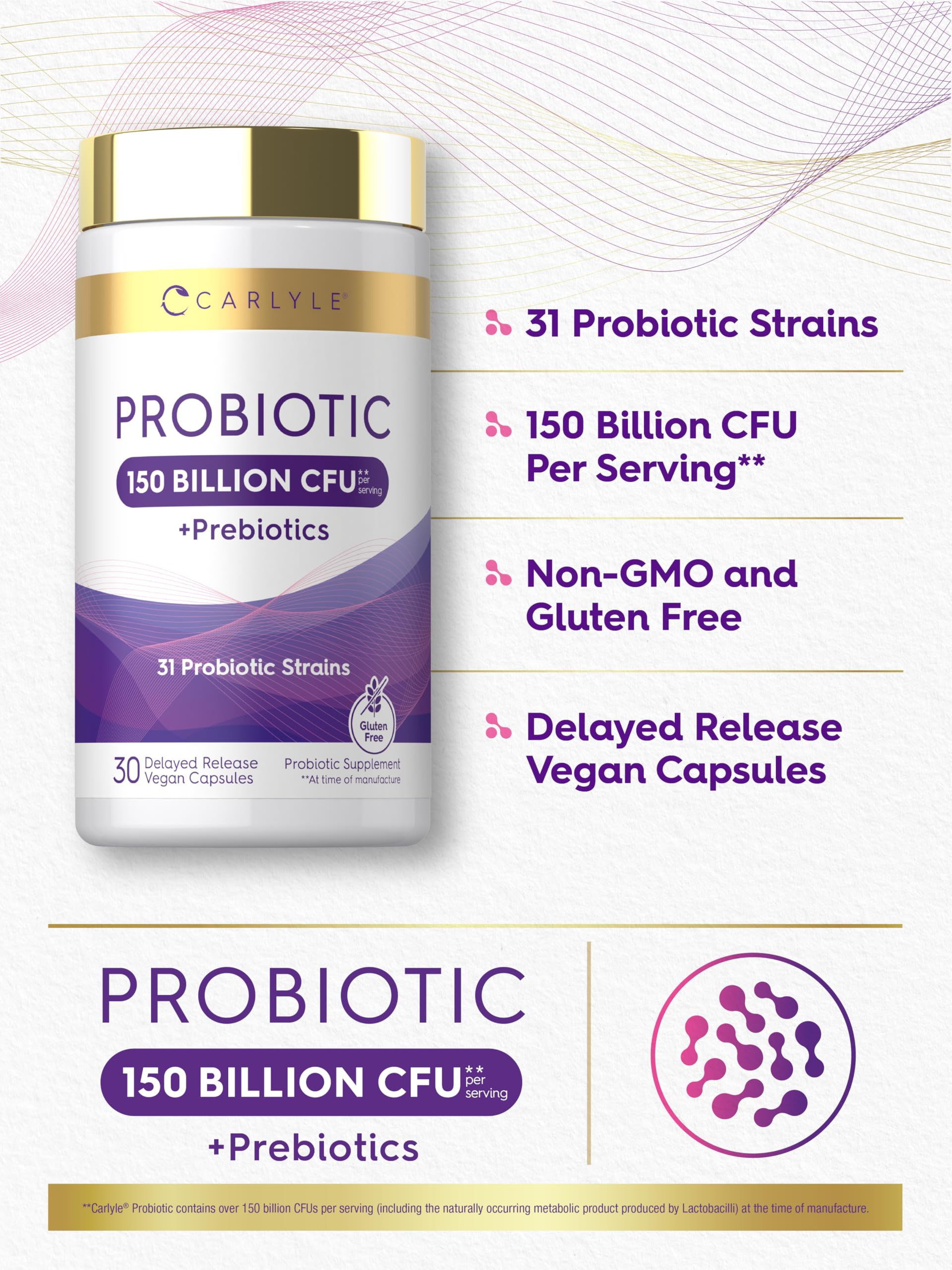 Carlyle Probiotic Supplement back view with nutritional information
