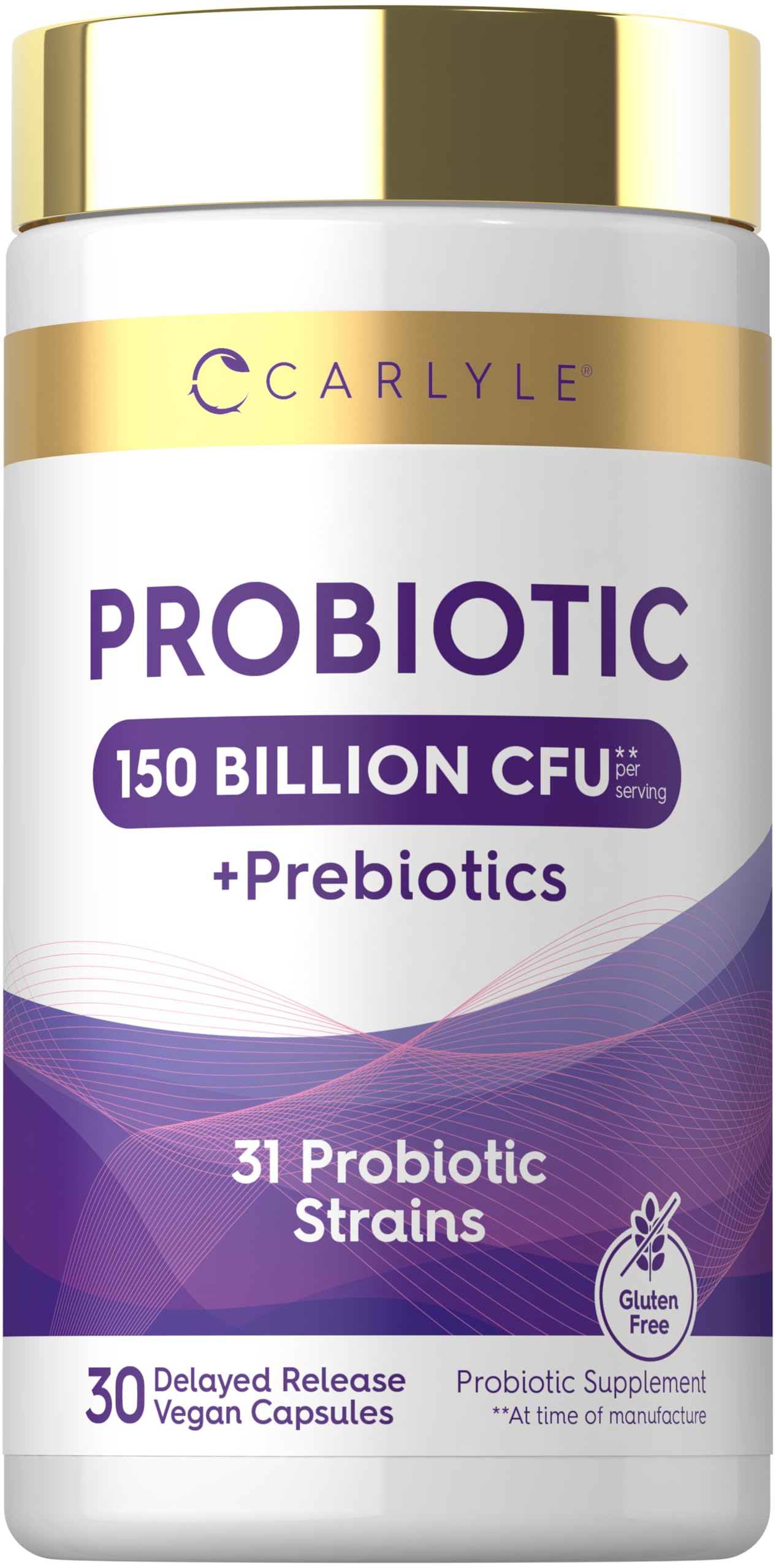 Carlyle Probiotic Supplement front view with 31 probiotic strains