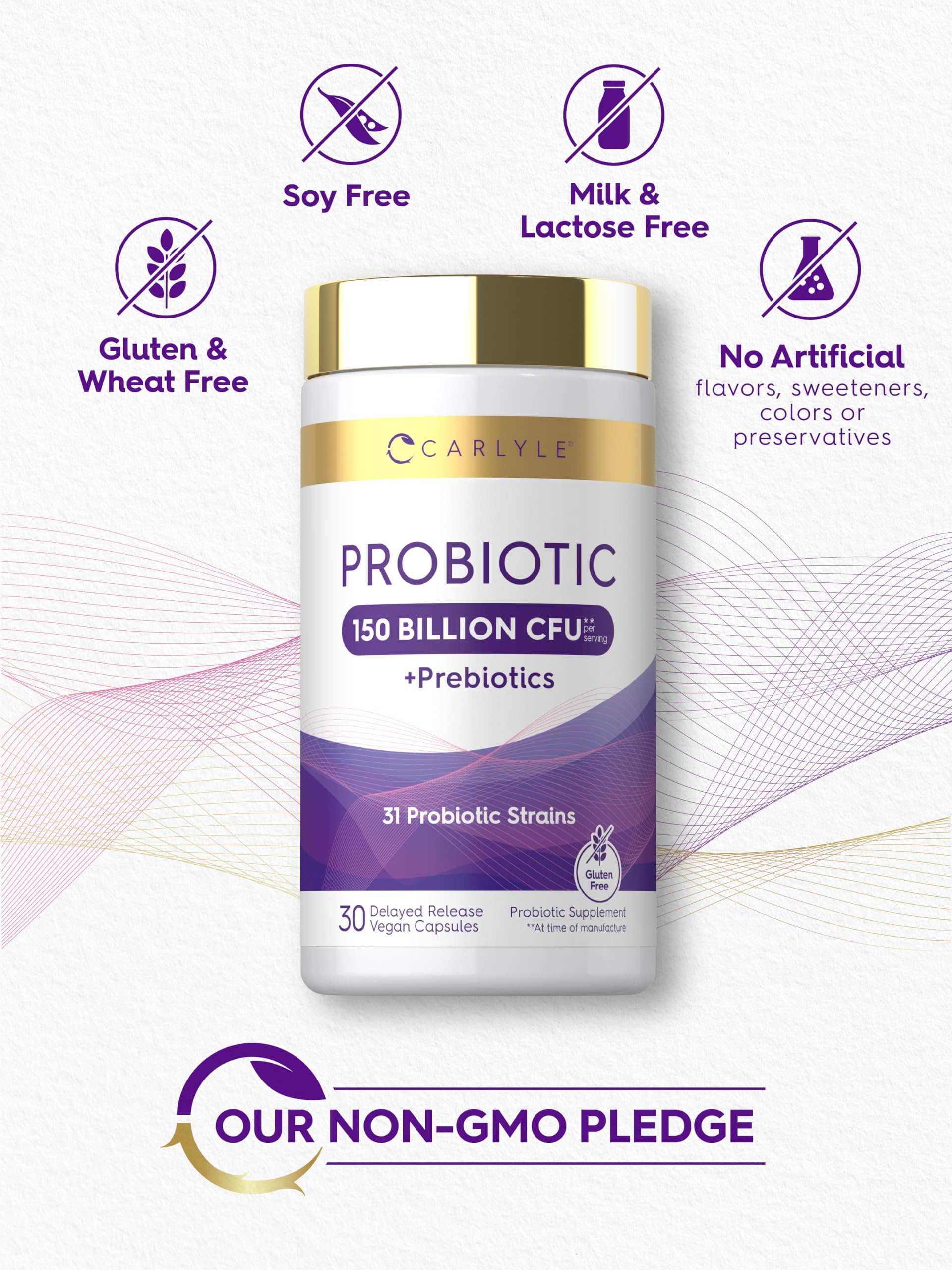 Carlyle Probiotic Supplement in a lifestyle setting with a glass of water