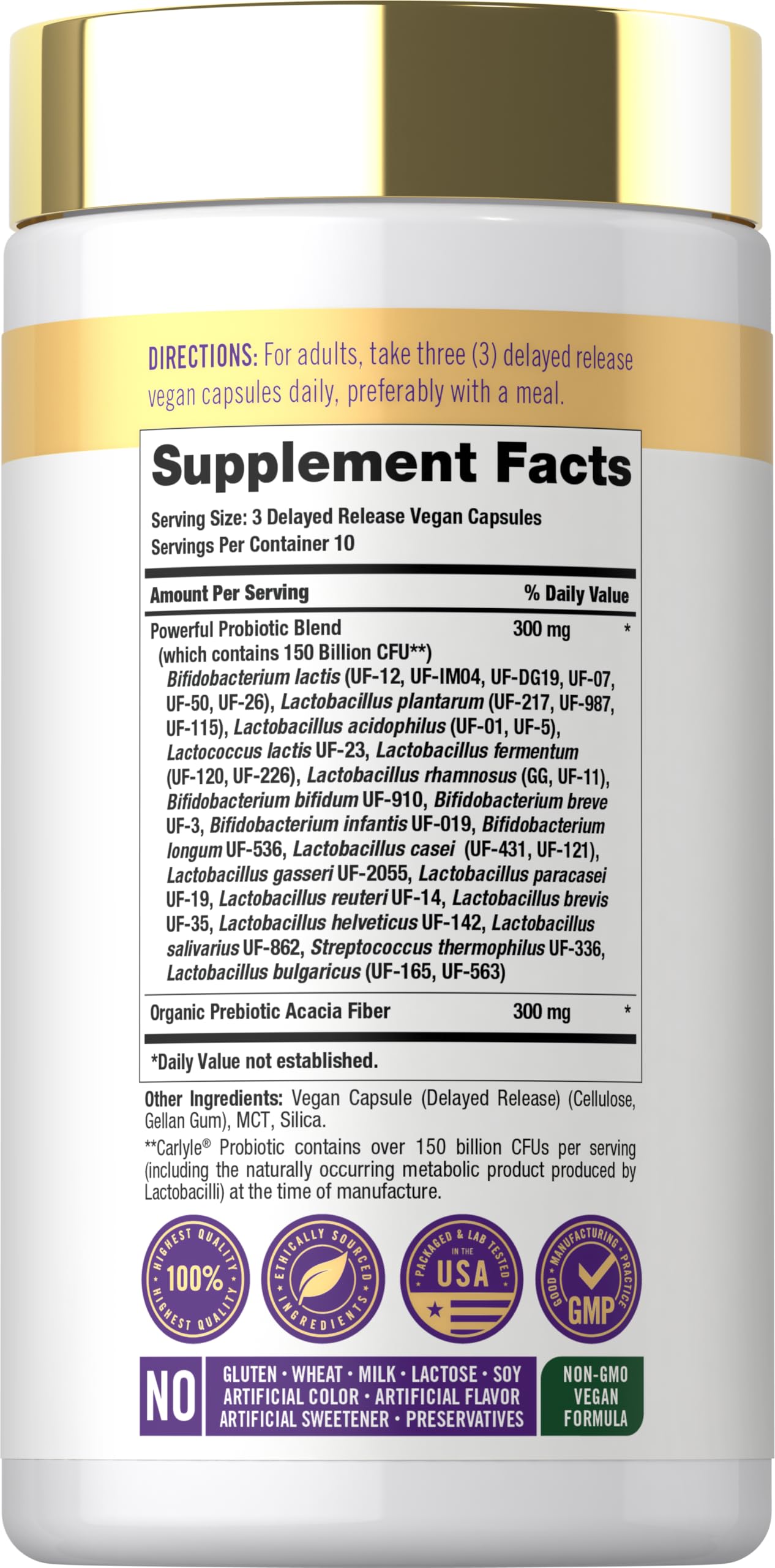 Carlyle Probiotic Supplement side view showing capsule details