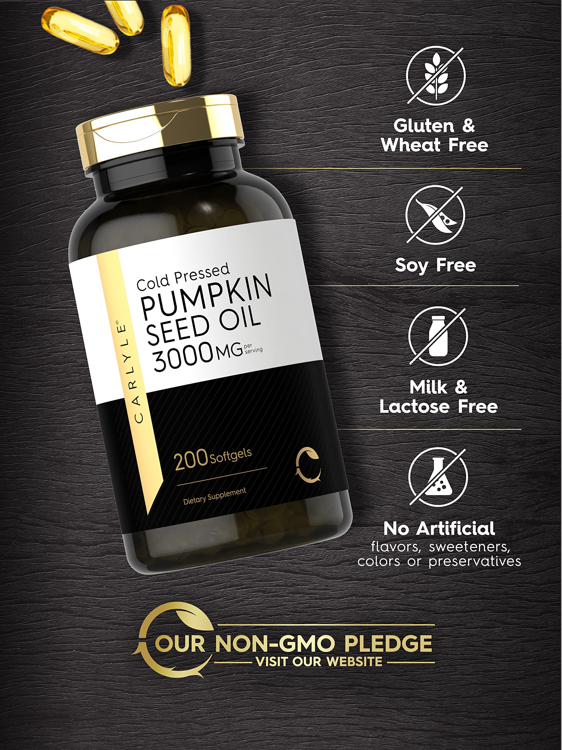 Carlyle Pumpkin Seed Oil Softgels 3000mg close-up of softgels