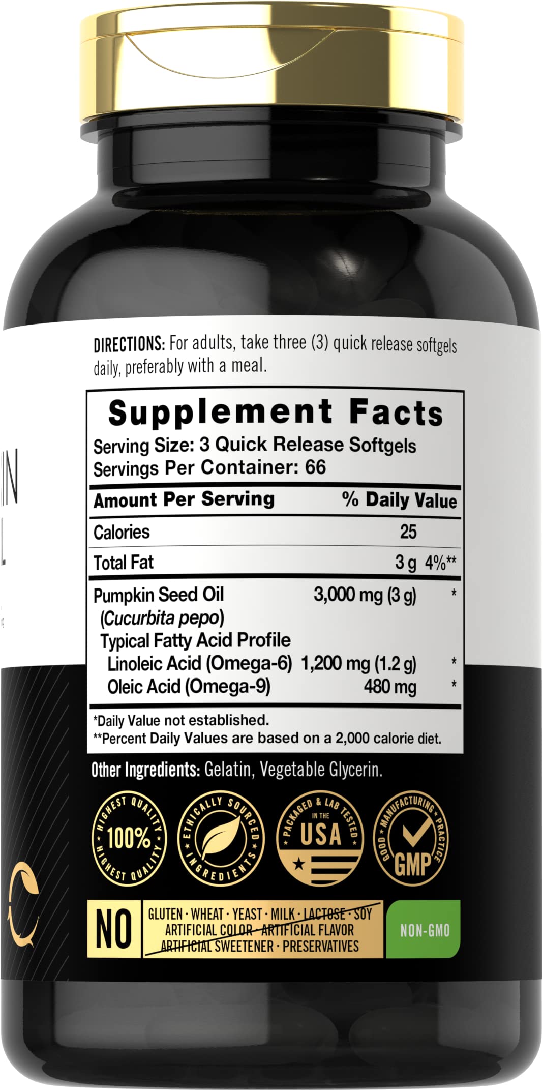 Carlyle Pumpkin Seed Oil Softgels 3000mg side view