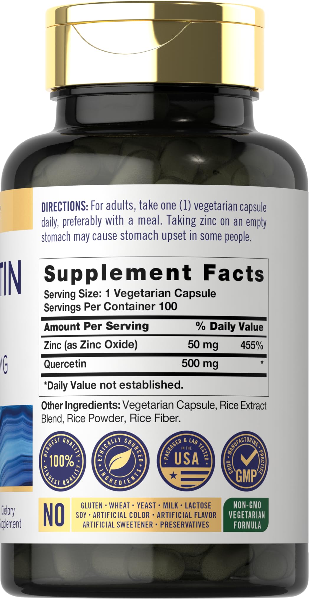 Carlyle Quercetin 500mg bottle with label showing ingredients