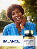 Carlyle Quercetin 500mg with Zinc 50mg capsules on a kitchen counter