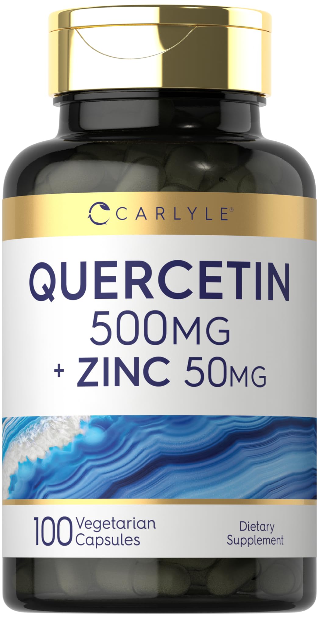 Carlyle Quercetin 500mg with Zinc 50mg vegetarian capsules front view