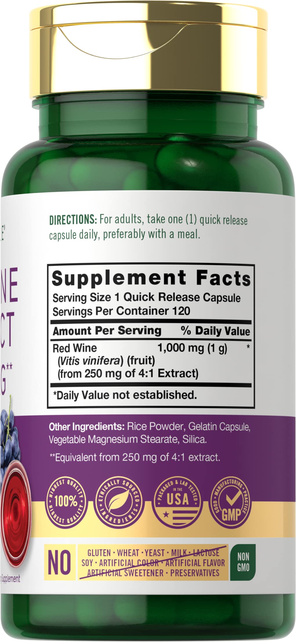 Carlyle Red Wine Extract Capsules side view