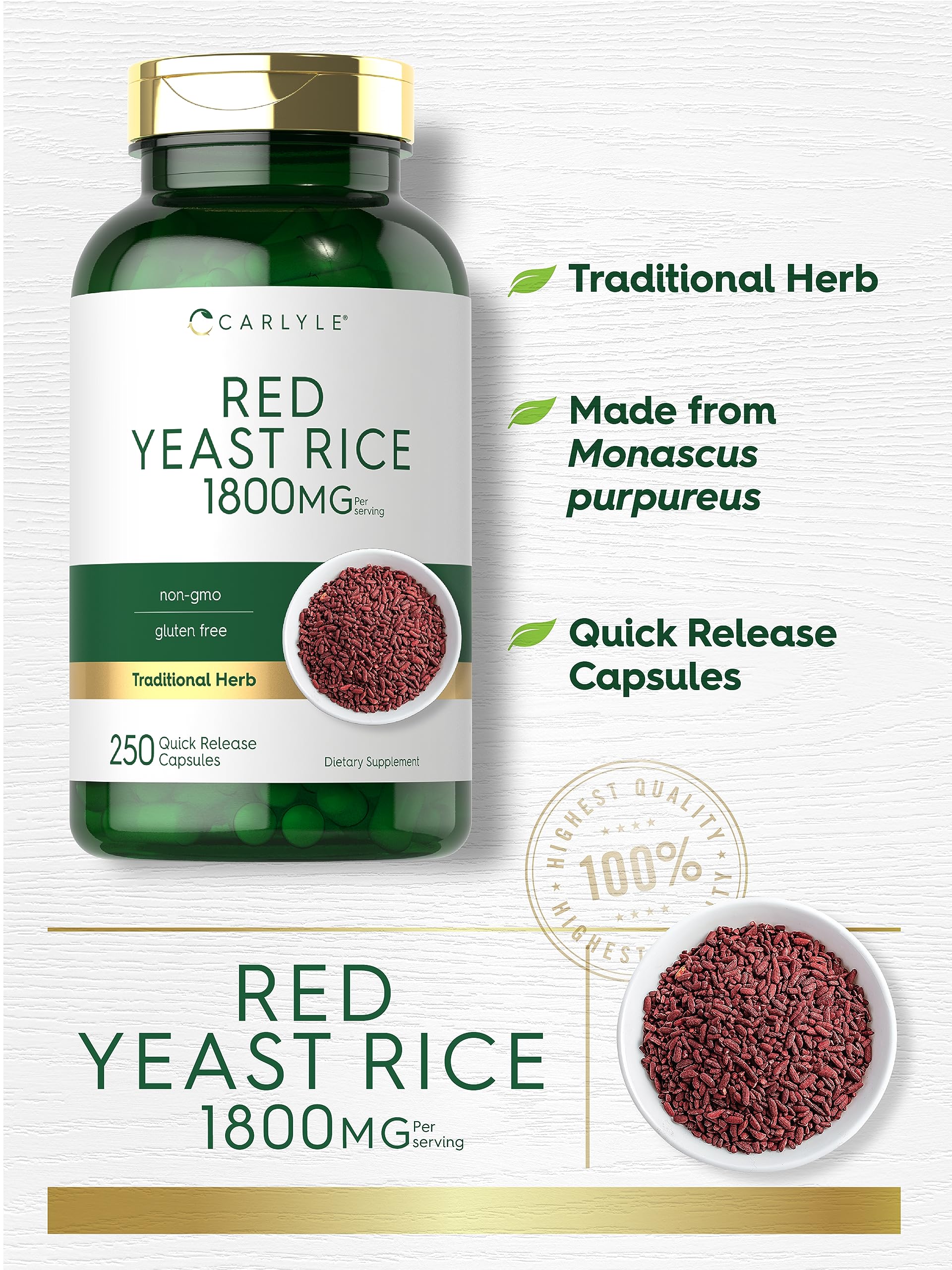 Carlyle Red Yeast Rice 1800mg capsule close-up of capsules