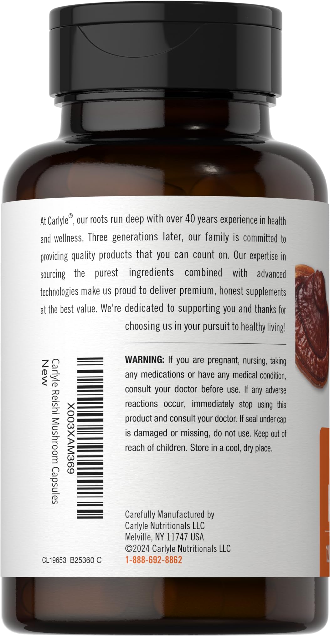 Carlyle Reishi Mushroom Supplement 120g side view