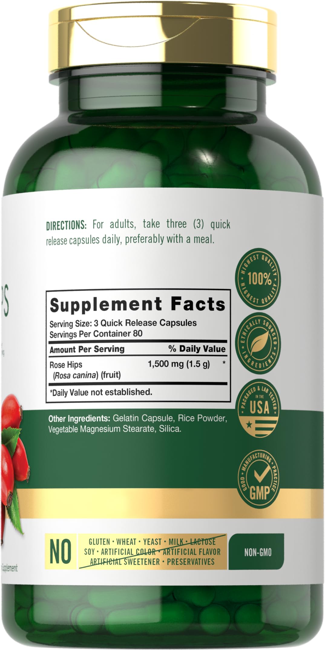 Carlyle Rose Hips 1500mg capsules side view
