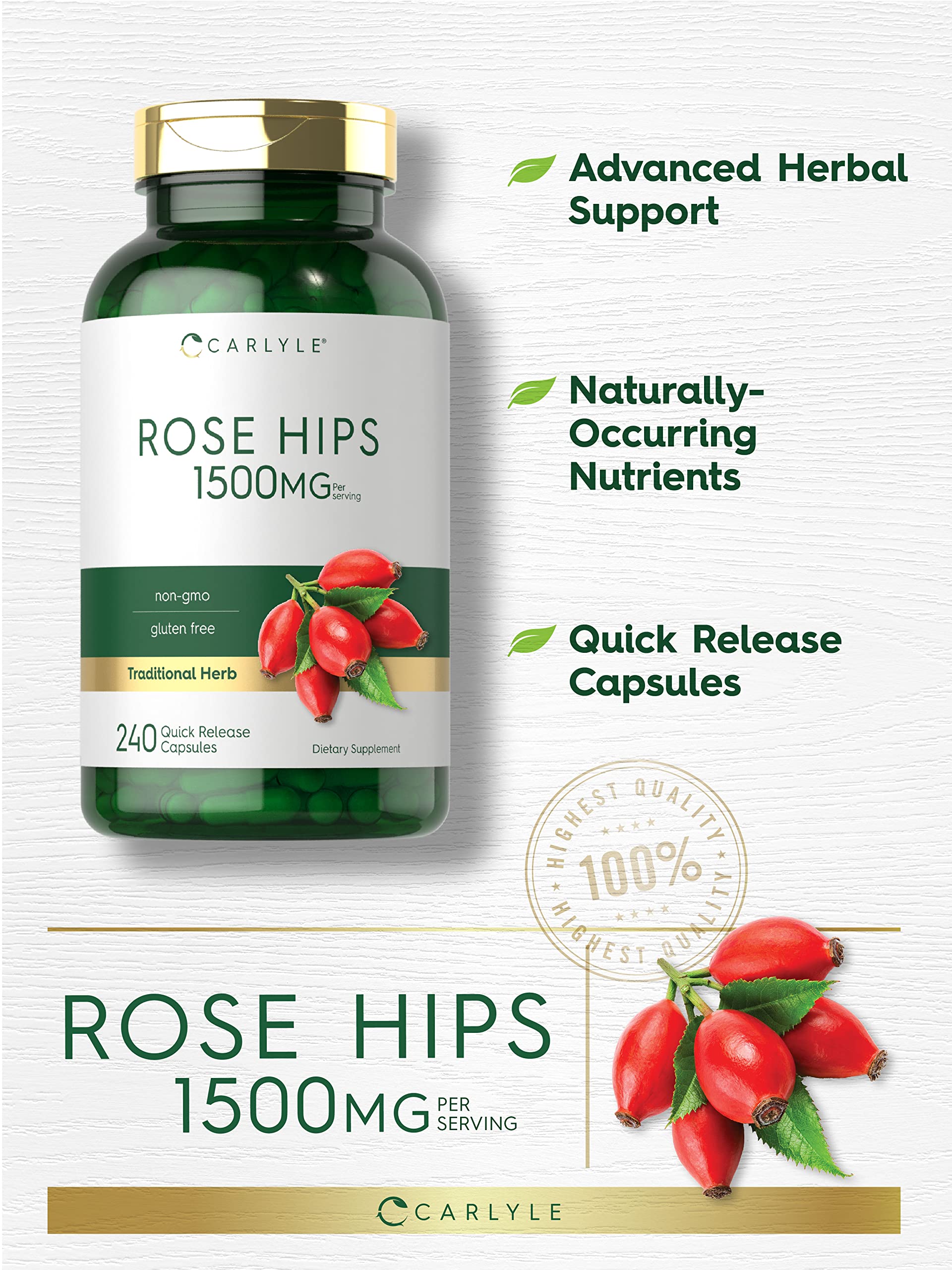 Carlyle Rose Hips packaging with ingredients list