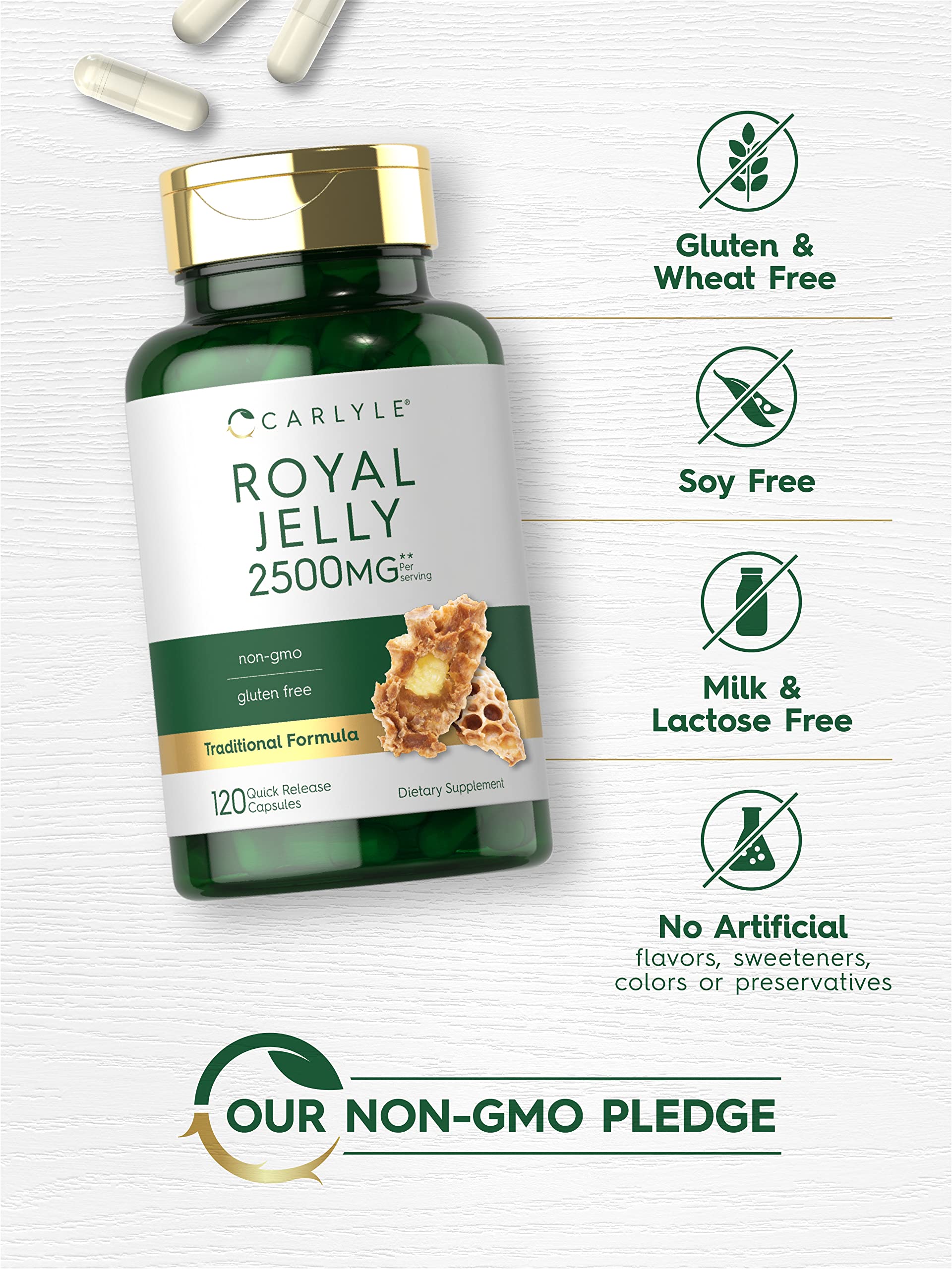 Carlyle Royal Jelly Capsules 1000mg back view of packaging