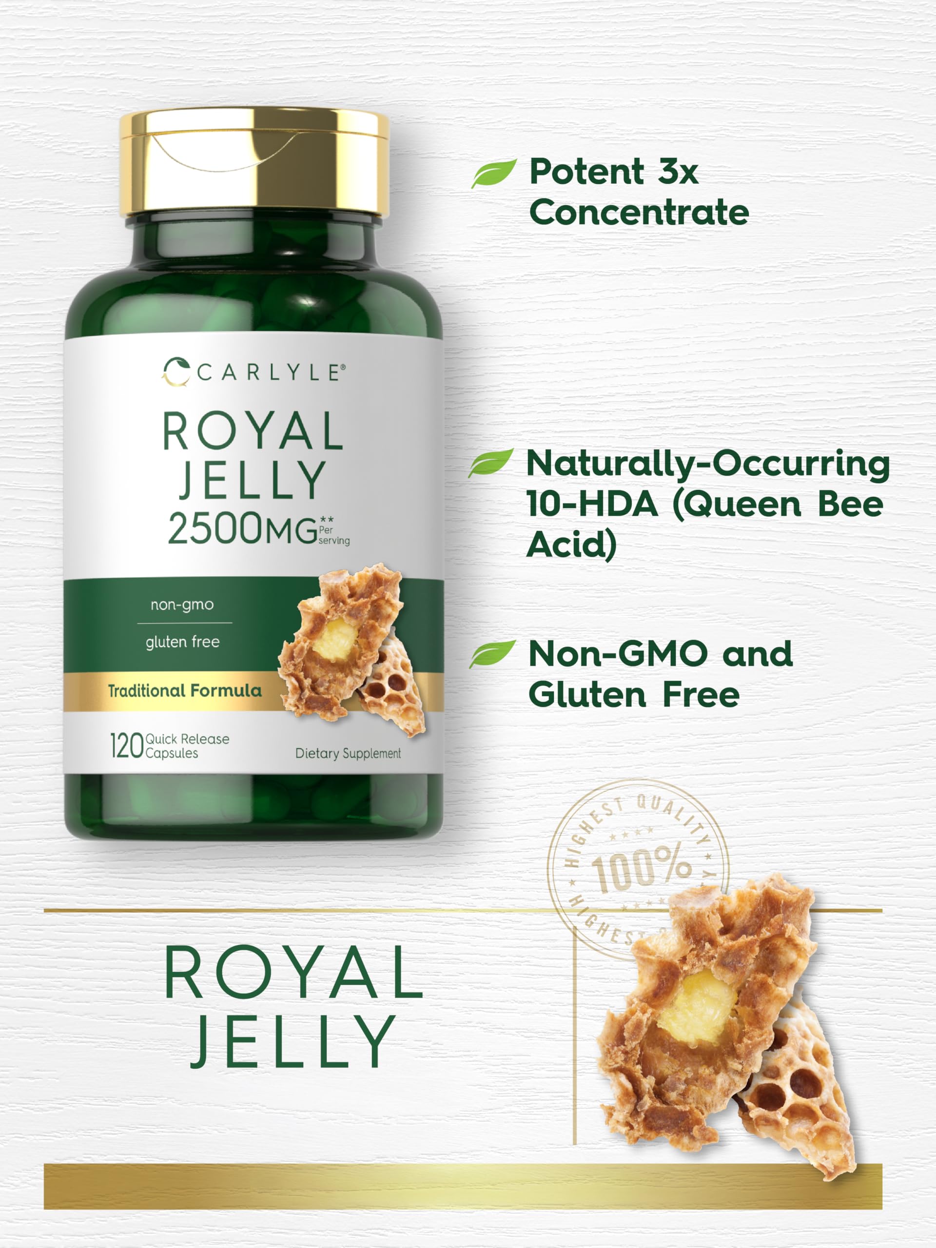 Carlyle Royal Jelly Capsules 1000mg side view of bottle