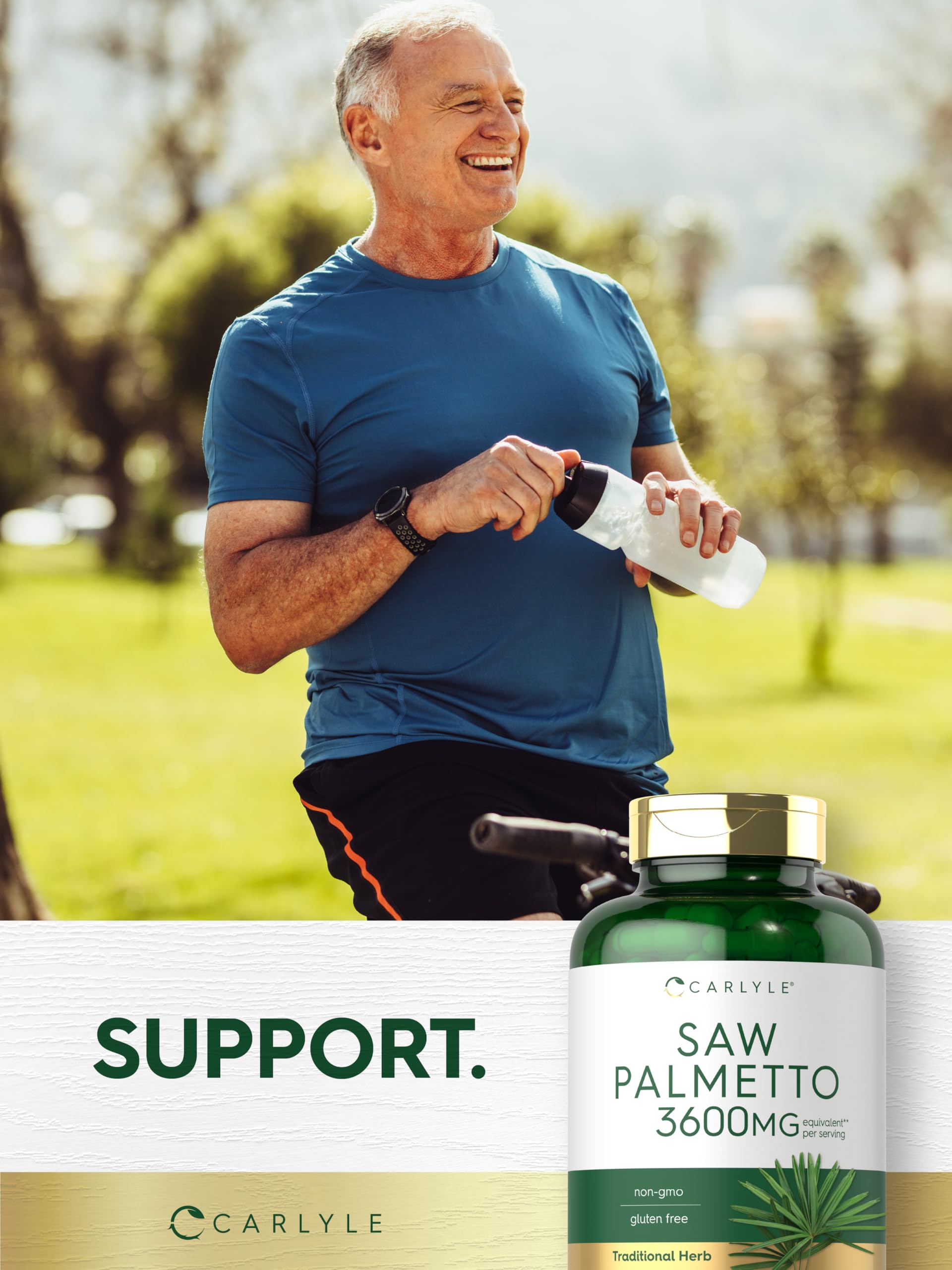 Carlyle Saw Palmetto Capsules 200g opened bottle with capsules visible