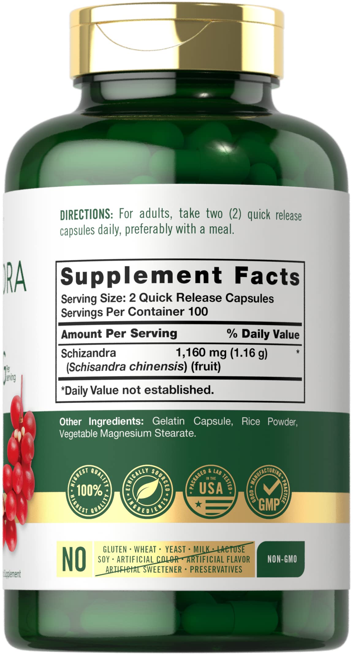 Carlyle Schizandra Fruit Capsules 1160mg side view