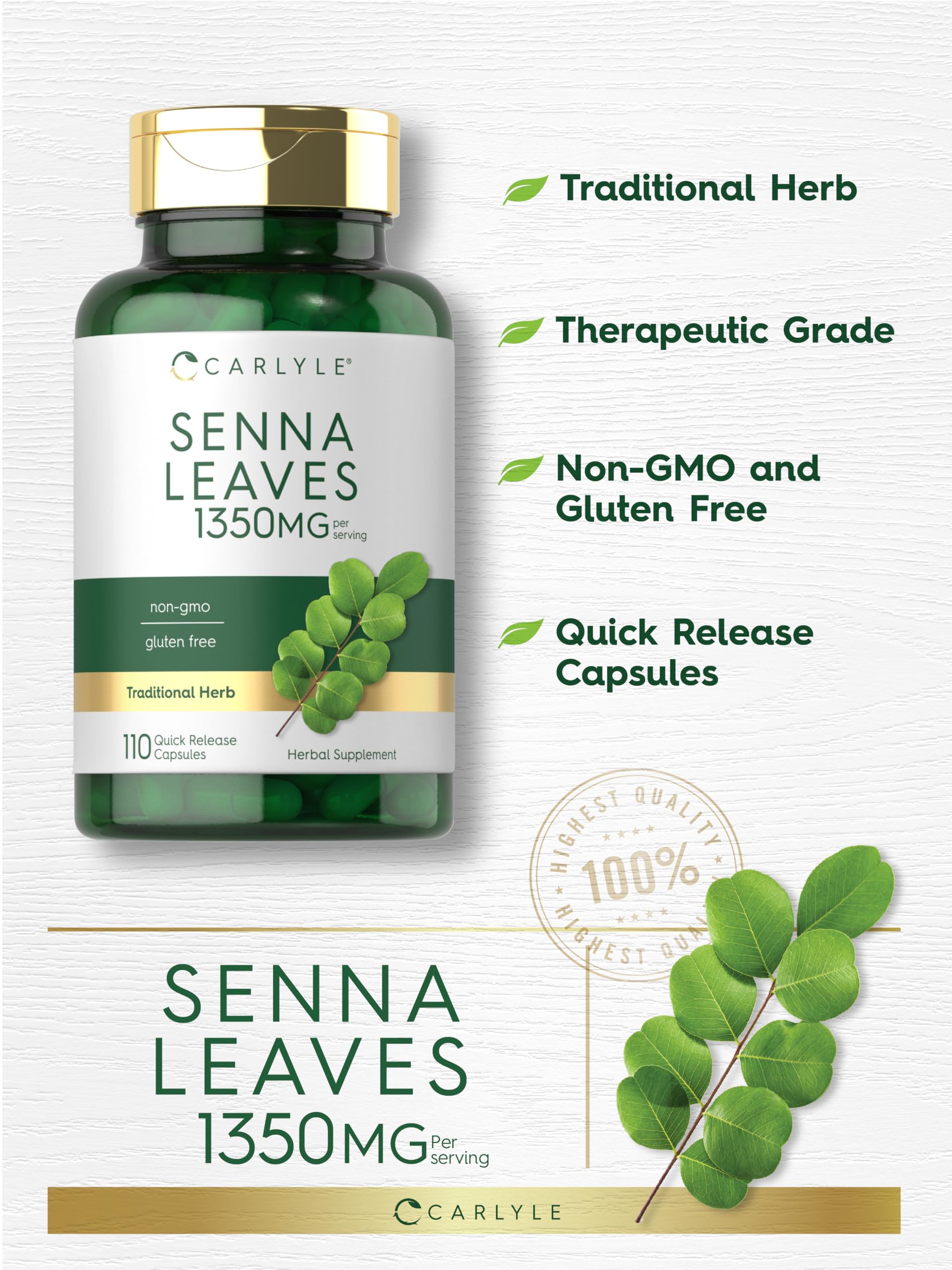 Carlyle Senna Leaf Capsules 1350mg capsules close-up