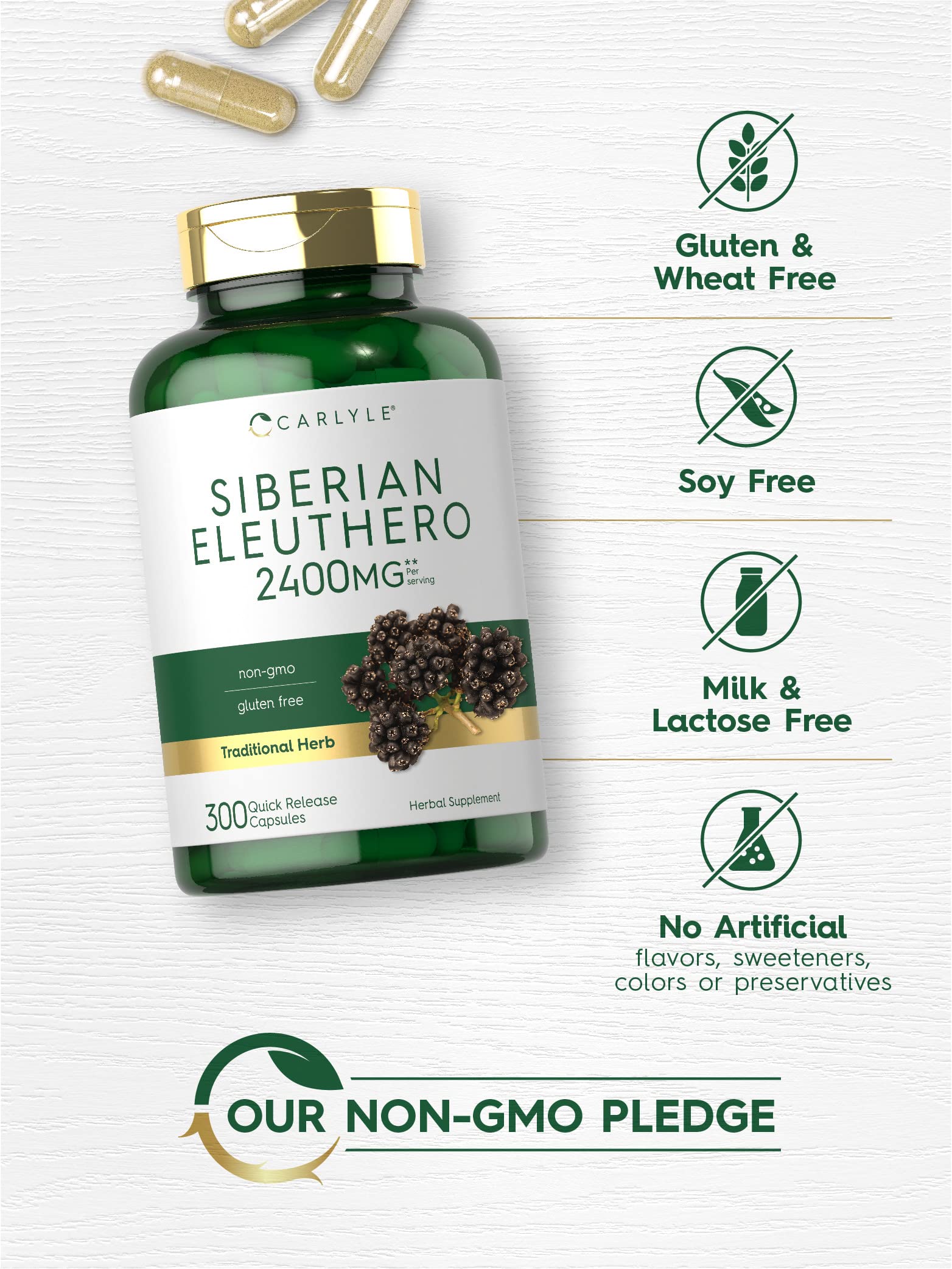 Carlyle Siberian Ginseng Eleuthero Capsules close-up of capsules