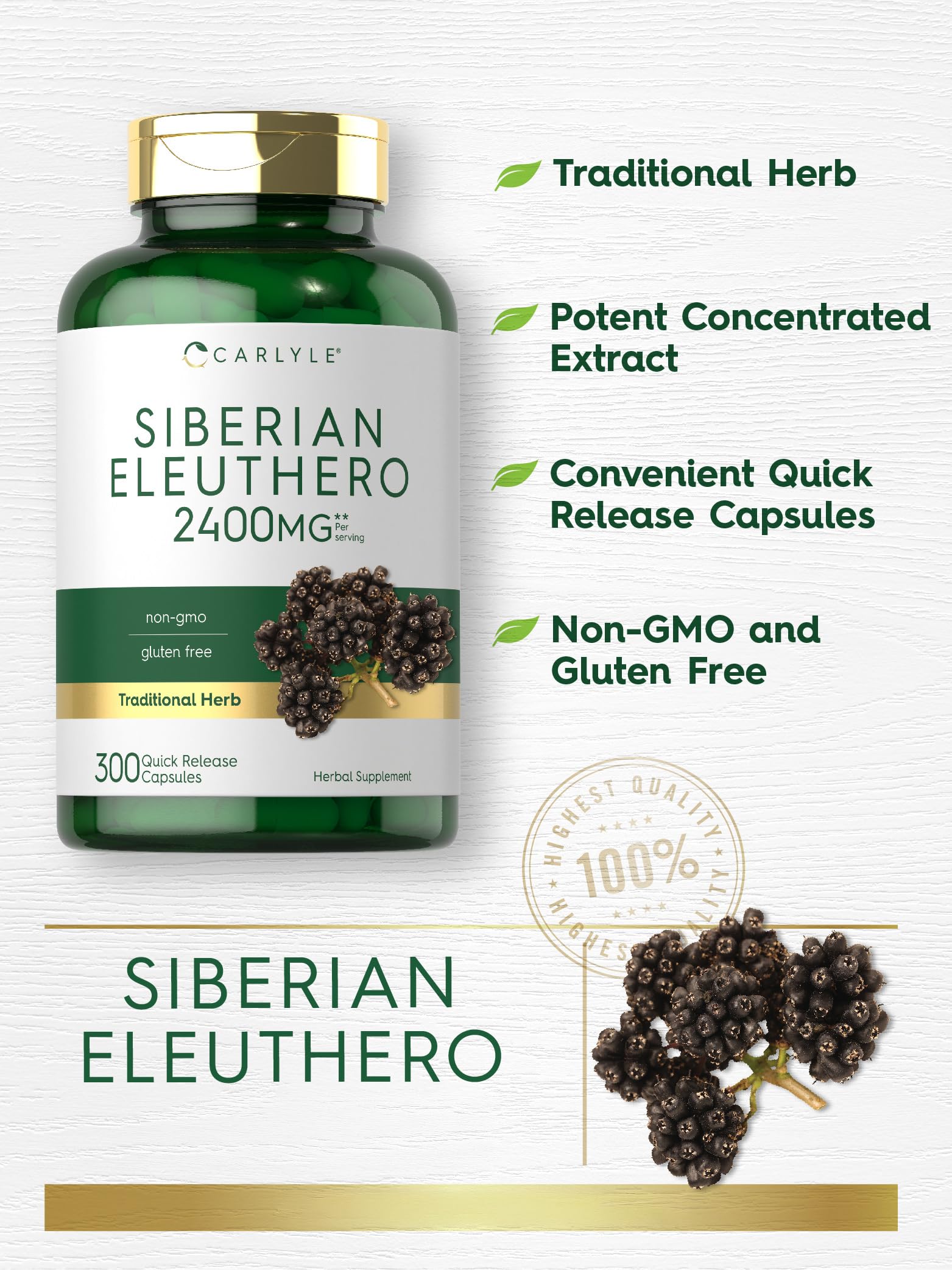Carlyle Siberian Ginseng Eleuthero Capsules packaging details