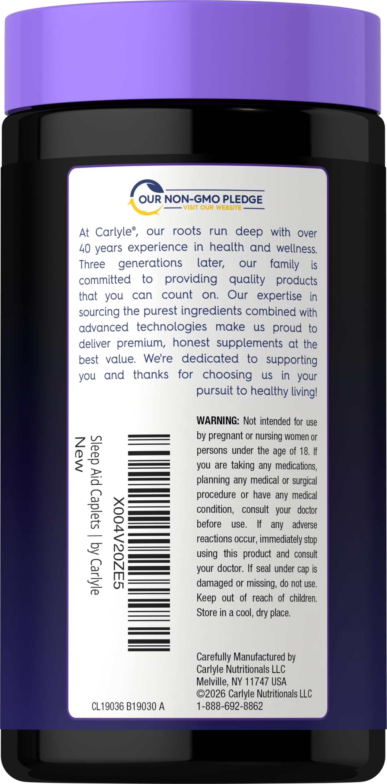 Carlyle Sleep Aid Supplement bottle with caplets