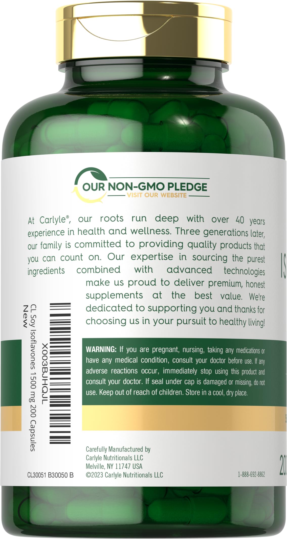 Carlyle Soy Isoflavones Extract Capsules bottle with label