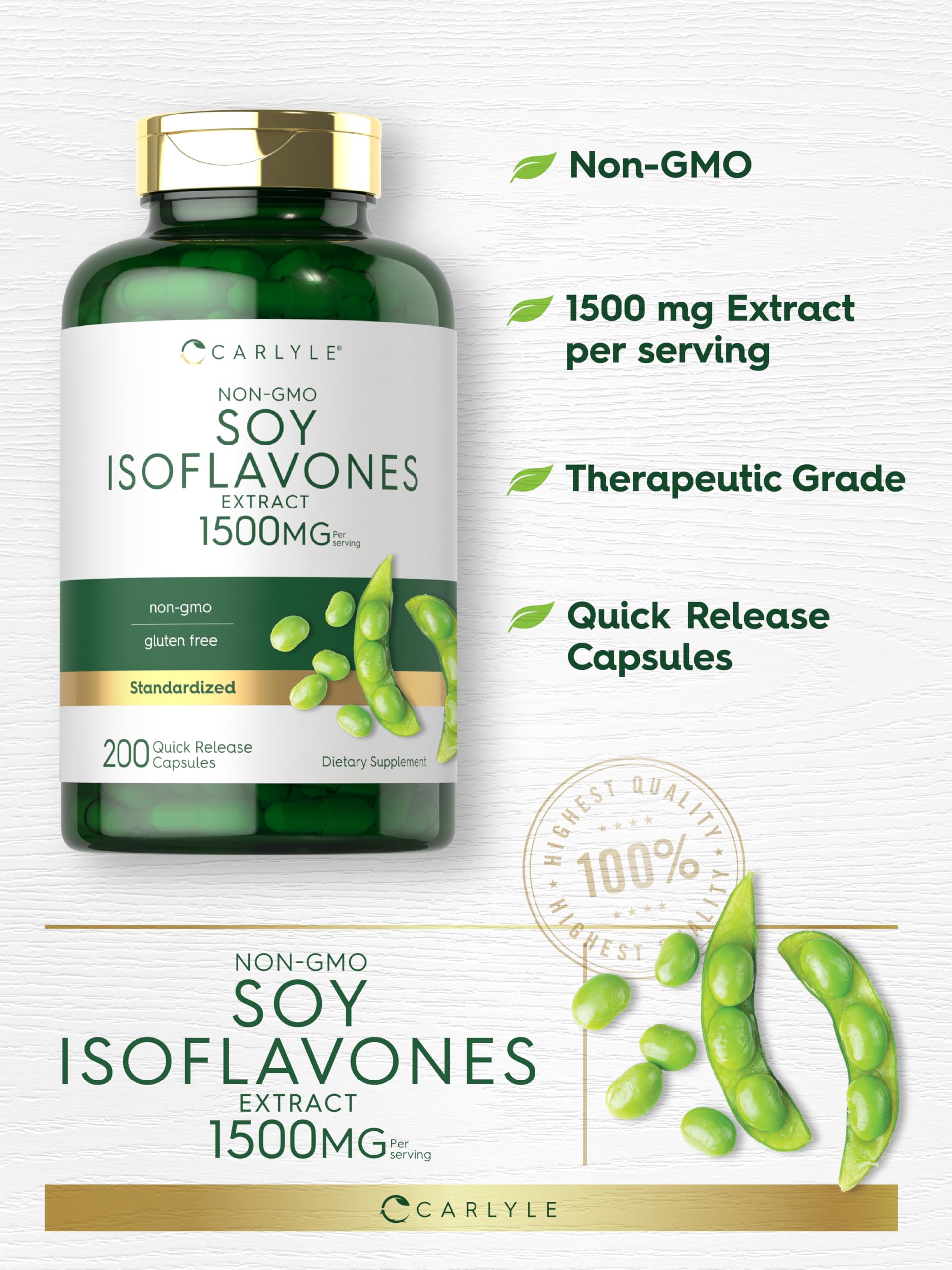 Carlyle Soy Isoflavones Extract Capsules on a wooden table