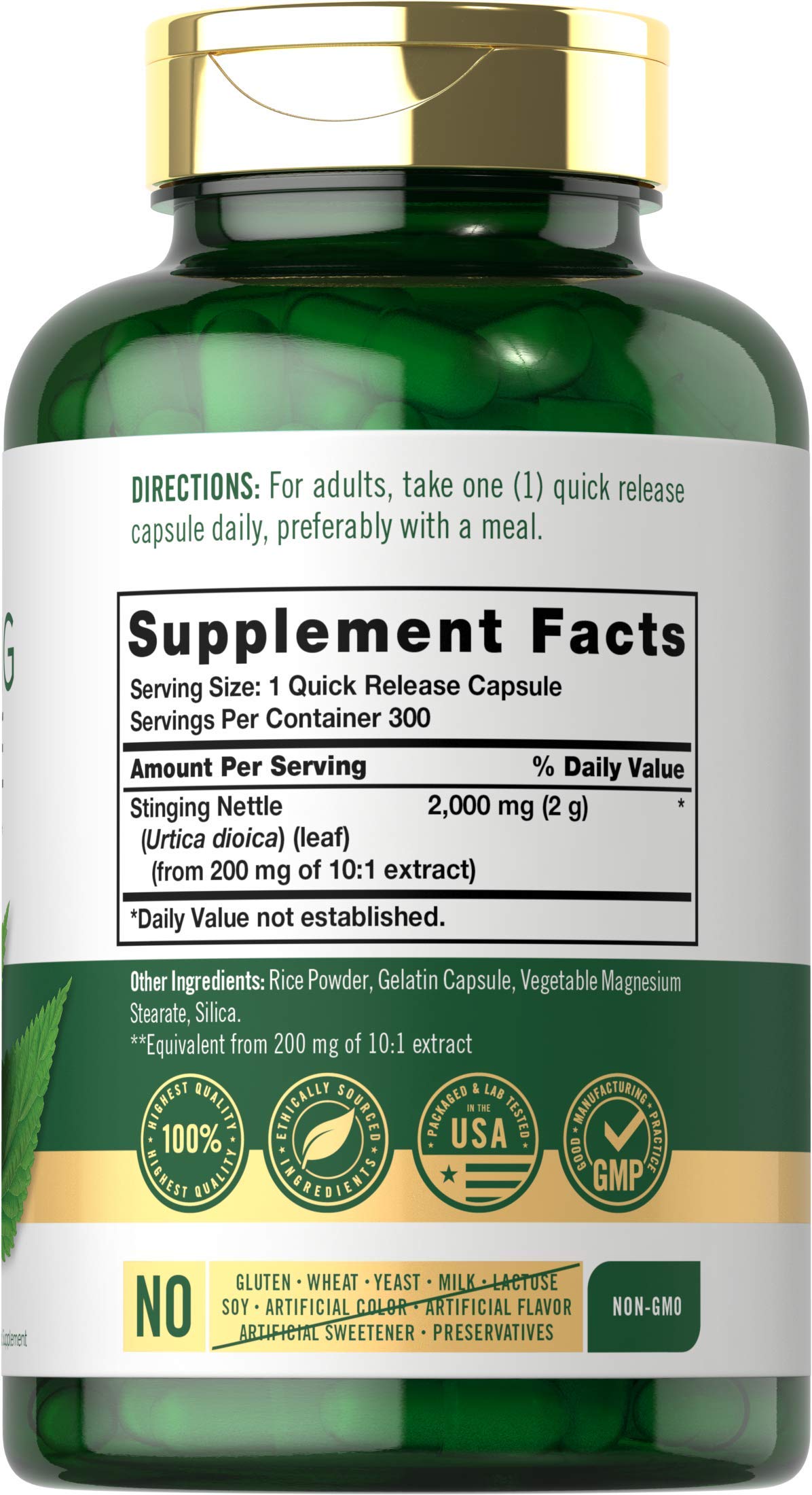 Carlyle Stinging Nettle supplement bottle with label